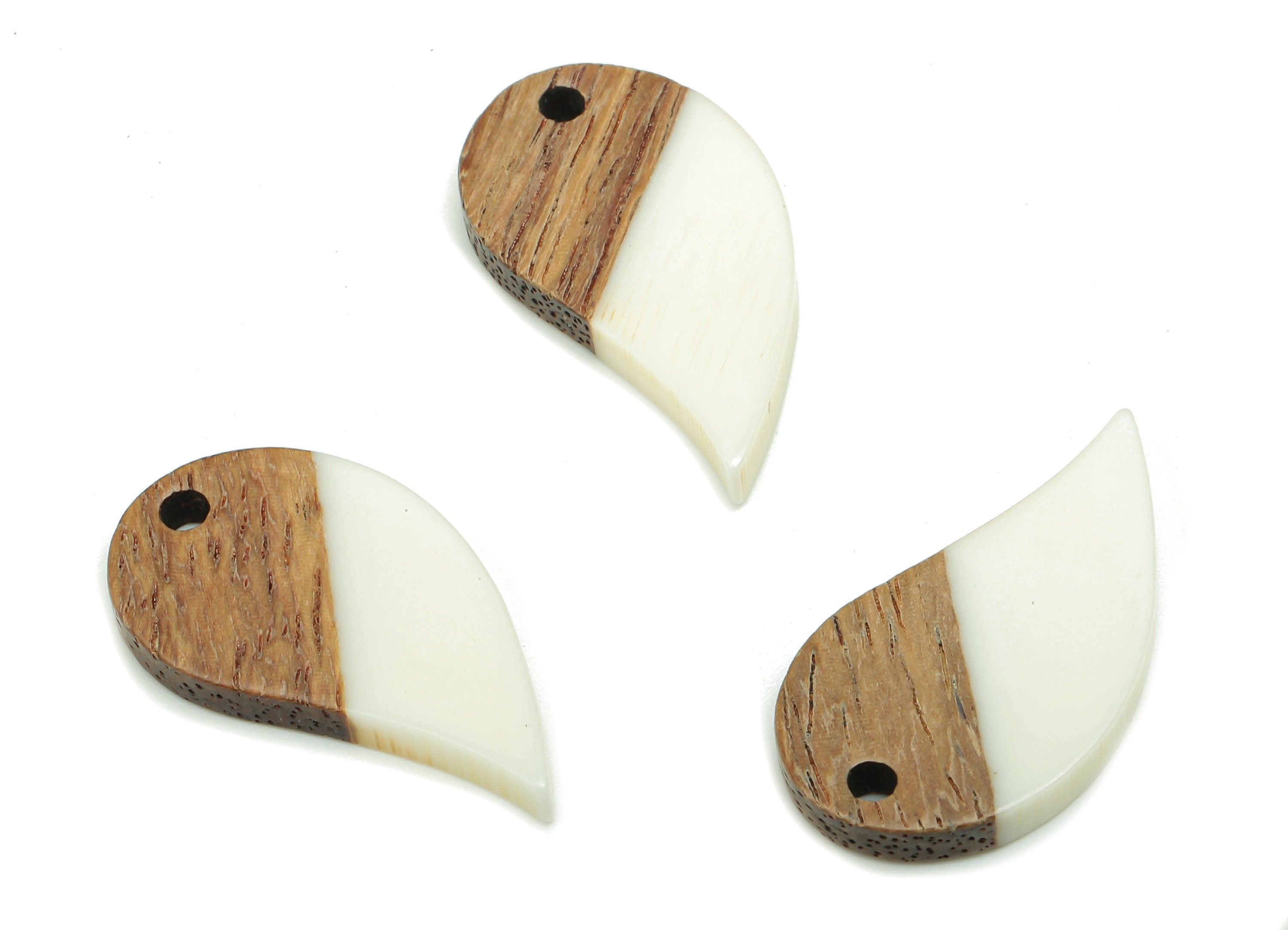 Natural Wooden Drop Earring Charm - Walnut Wood White Resin Earring - Teardrop Pendant - Earring Findings - 25.6x13.8x3.1mm - BB1276A - DOMEDBAZAAR