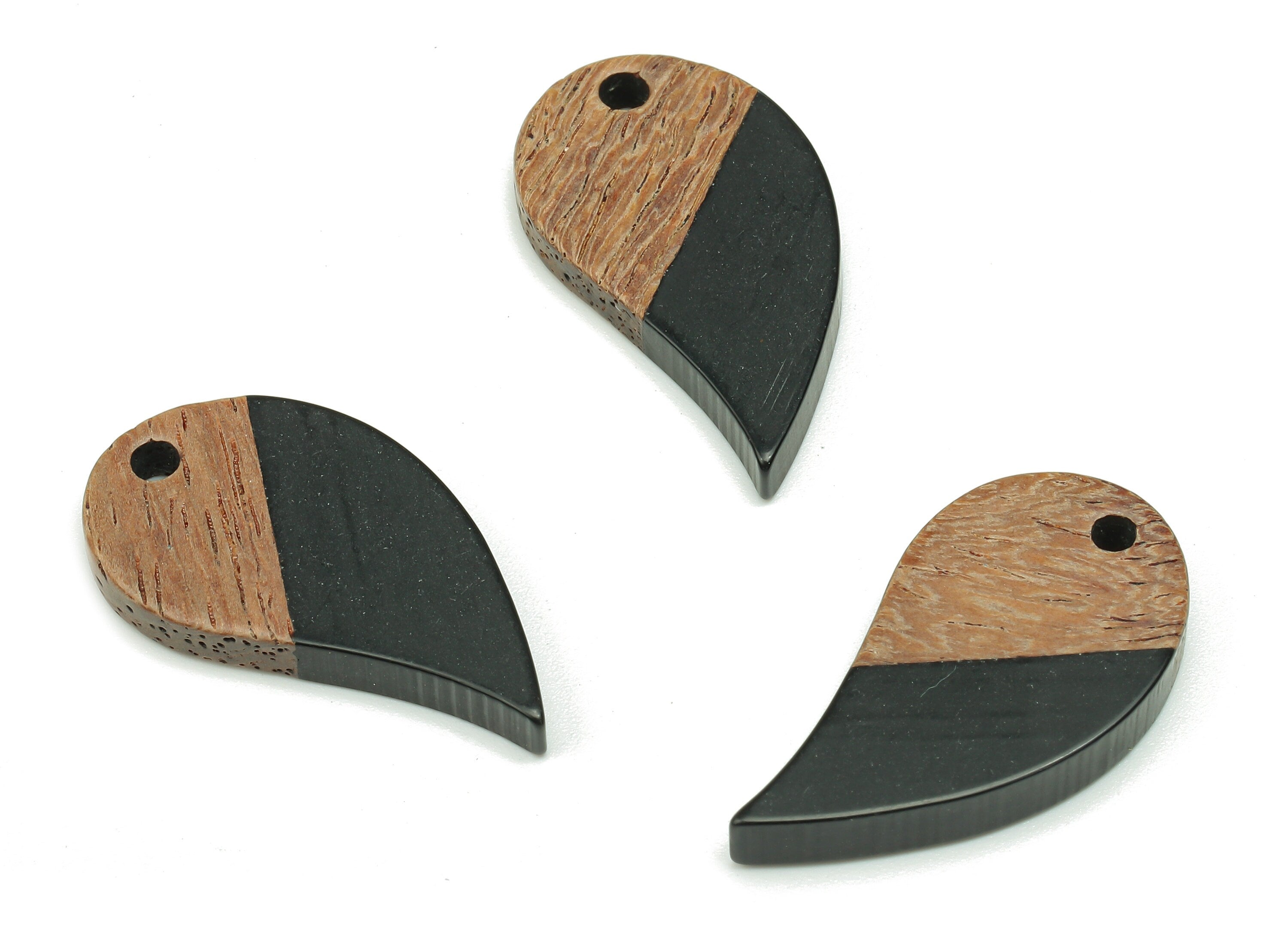 Natural Wooden Drop Earring Charm - Walnut Wood Black Resin Earring - Teardrop Pendant - Earring Findings - 25.6x13.8x3.1mm - BB1276B - DOMEDBAZAAR