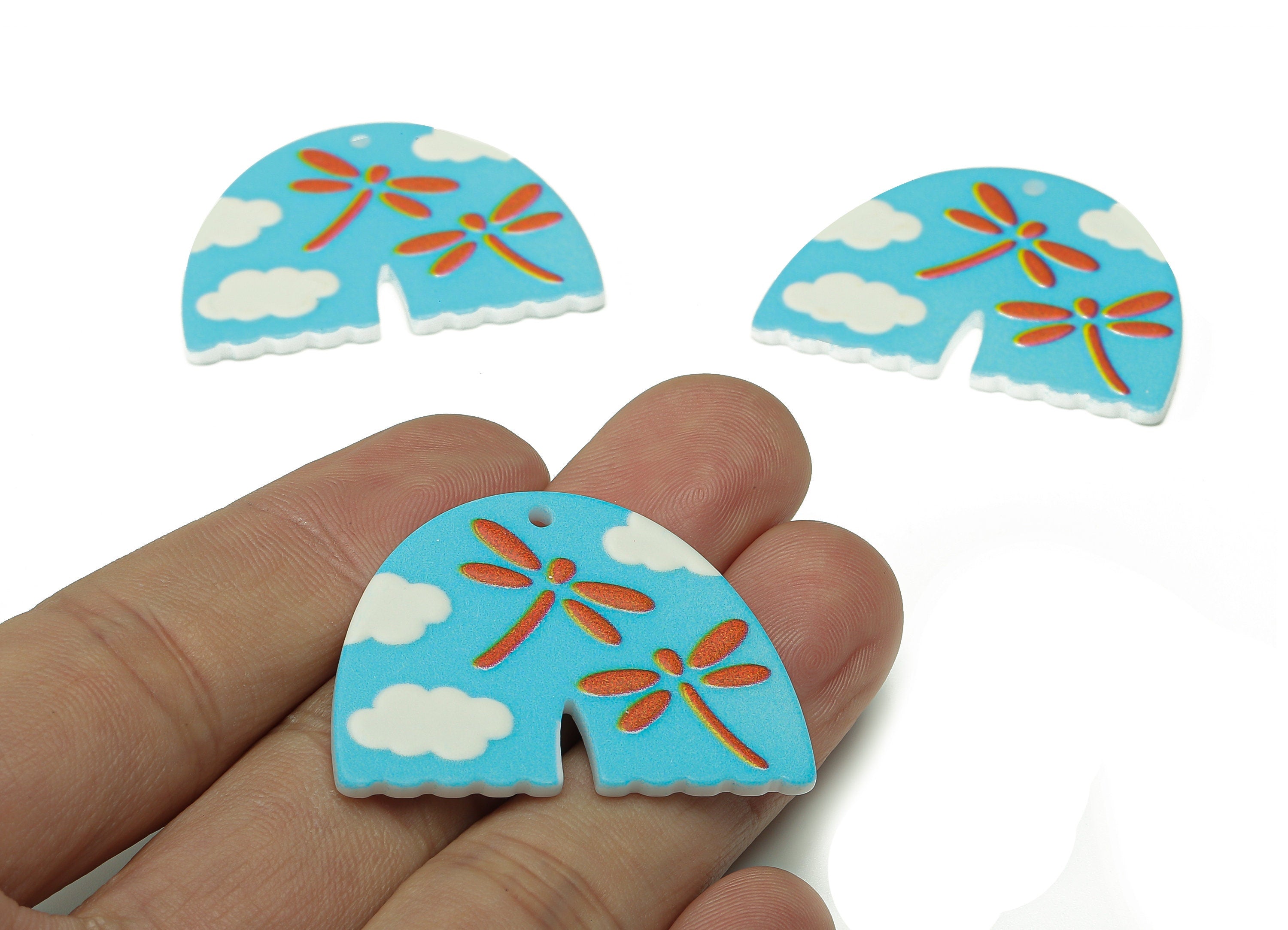 Acrylic Rainbow Landscape Pendant - Acrylic Blue Rainbow Earring - Dragonfly Cloud Earring Charm - 38.72x28.56x2.31mm - AC2525B - DOMEDBAZAAR