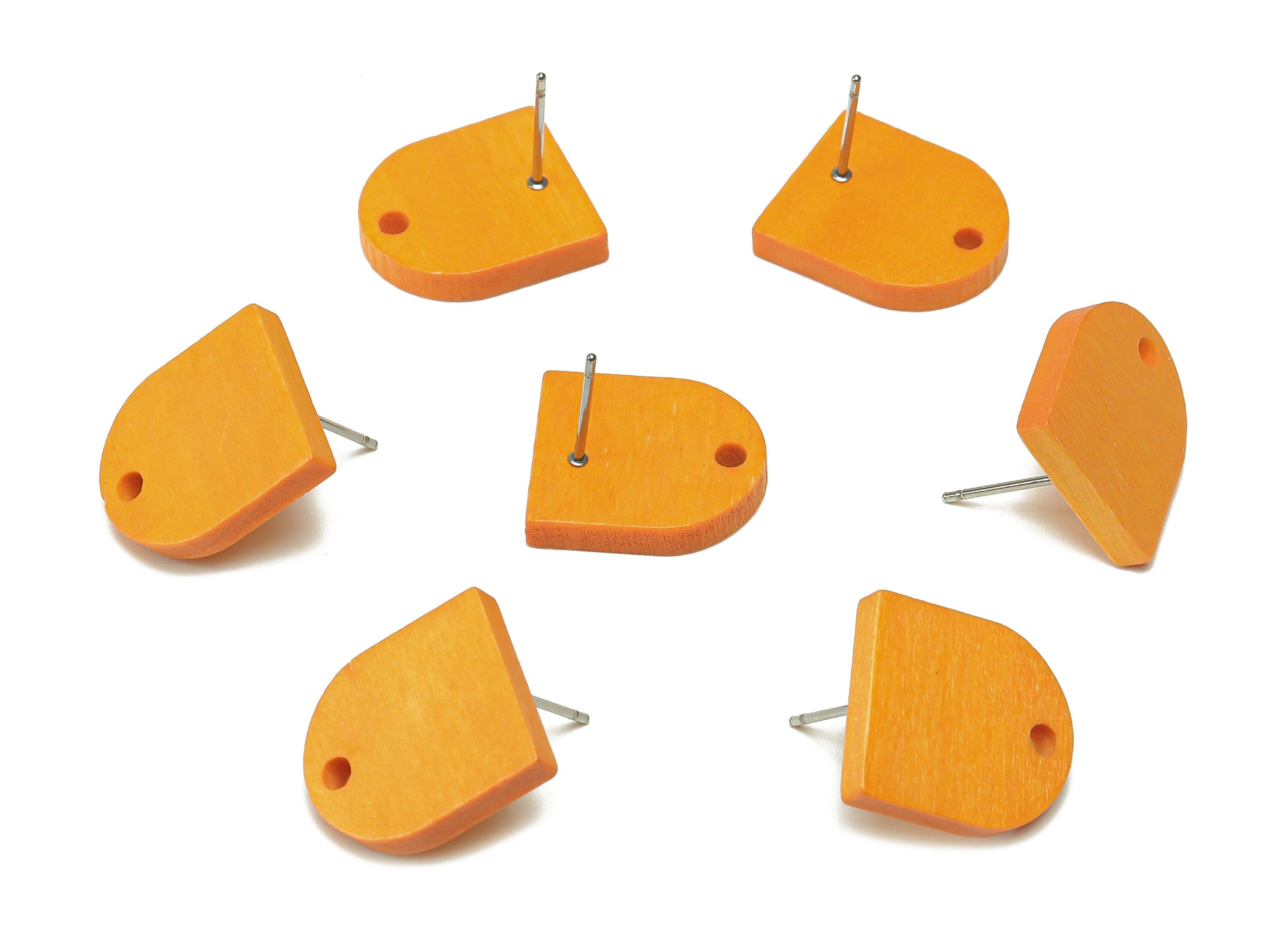 Hemu Wood Domed Earring Stud - Orange Domed Earring Post - Stainless Steel Stud - Hemu Wood Earring Finding - 17.2x14.8x3.2mm - BB1277B - DOMEDBAZAAR