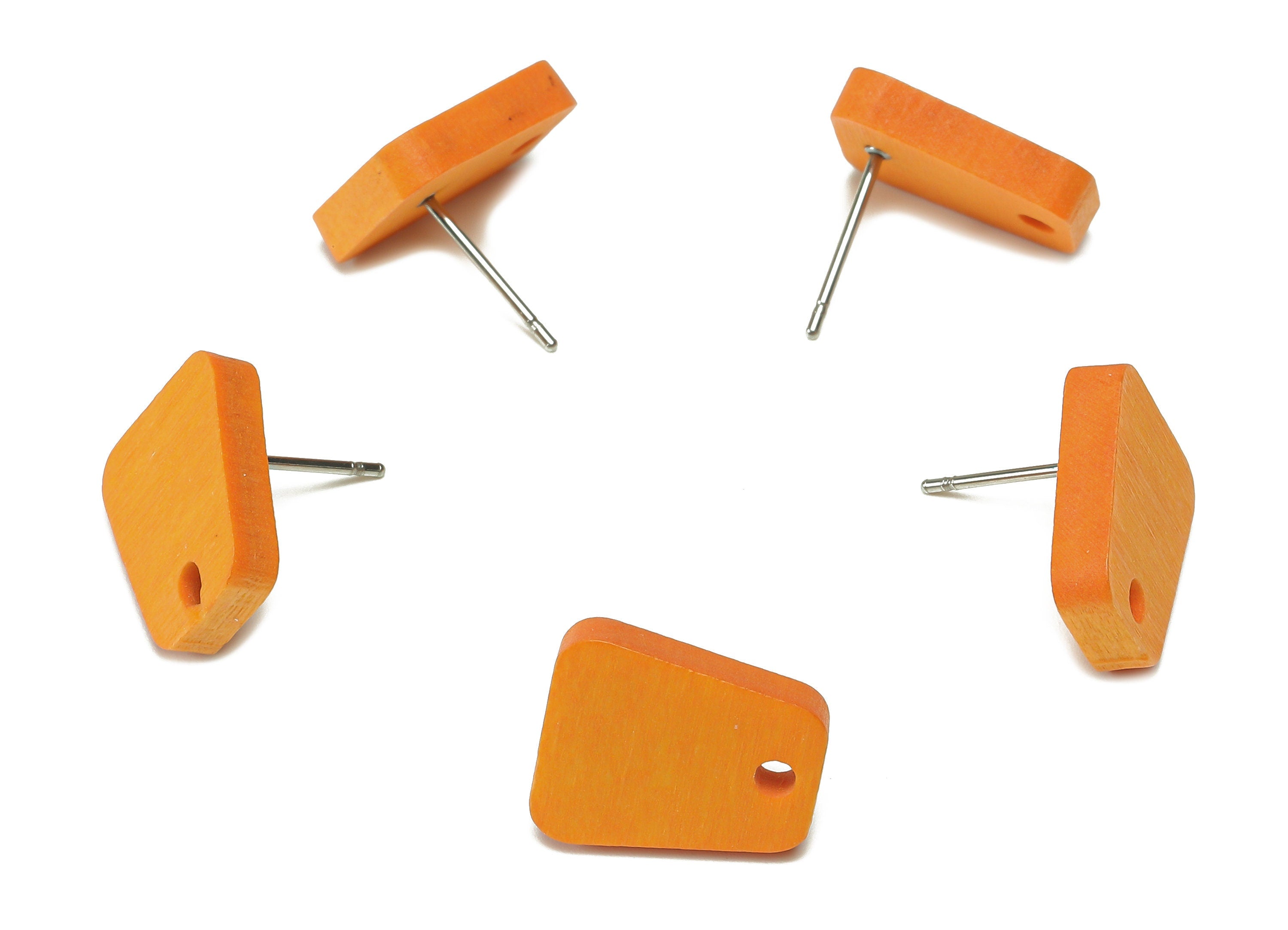 Hemu Wood Trapezoid Earring Stud - Orange Trapezium Earring Post - Stainless Steel Stud - Earring Finding - 14.02x11.53x3.3mm - BB1279B - DOMEDBAZAAR