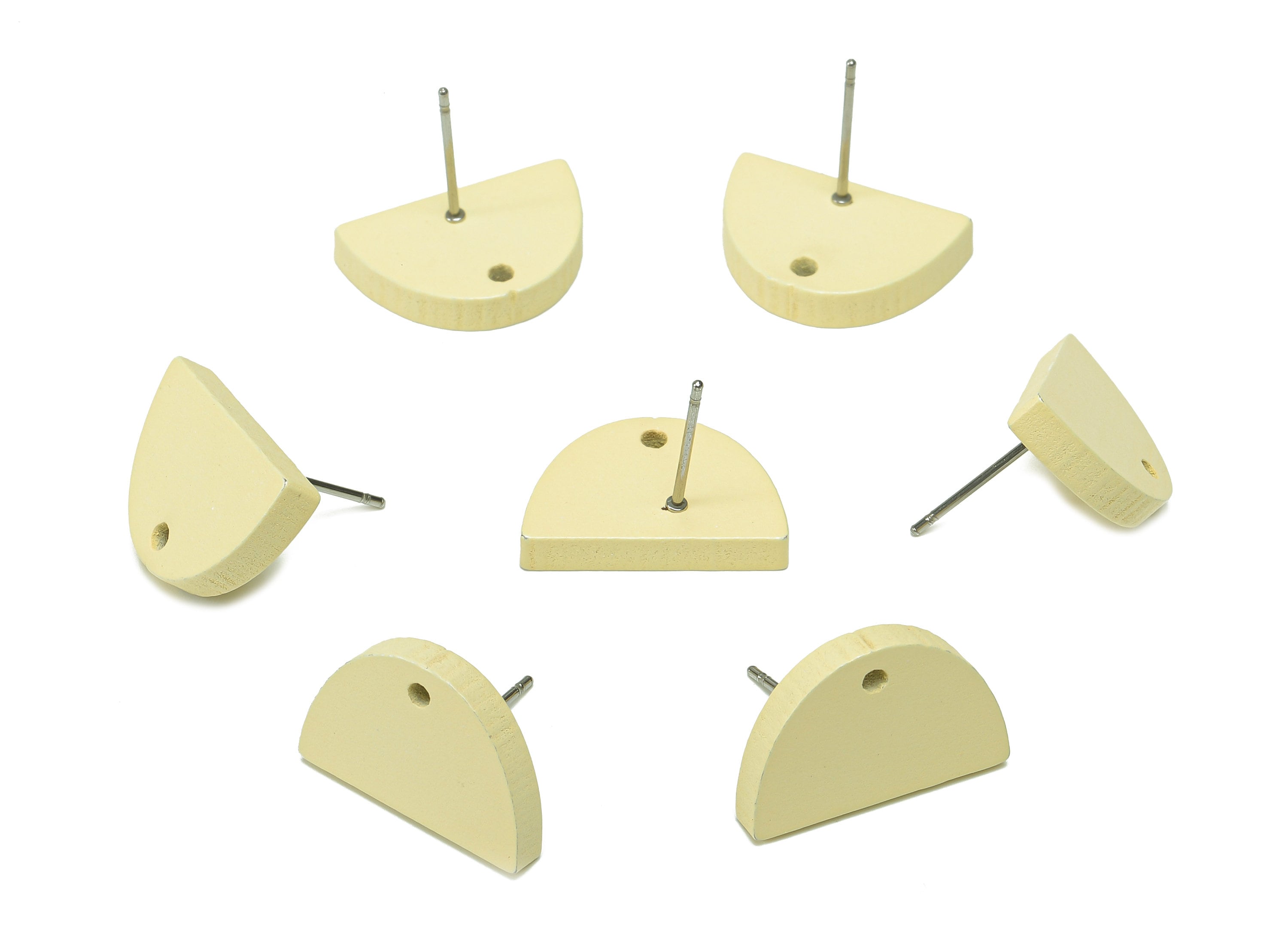 Hemu Wood Semicircle Earring Stud - Yellow Half Round Earring Post - Stainless Steel Stud - Earring Finding - 18.3x12.3x3.1mm - BB1281A - DOMEDBAZAAR