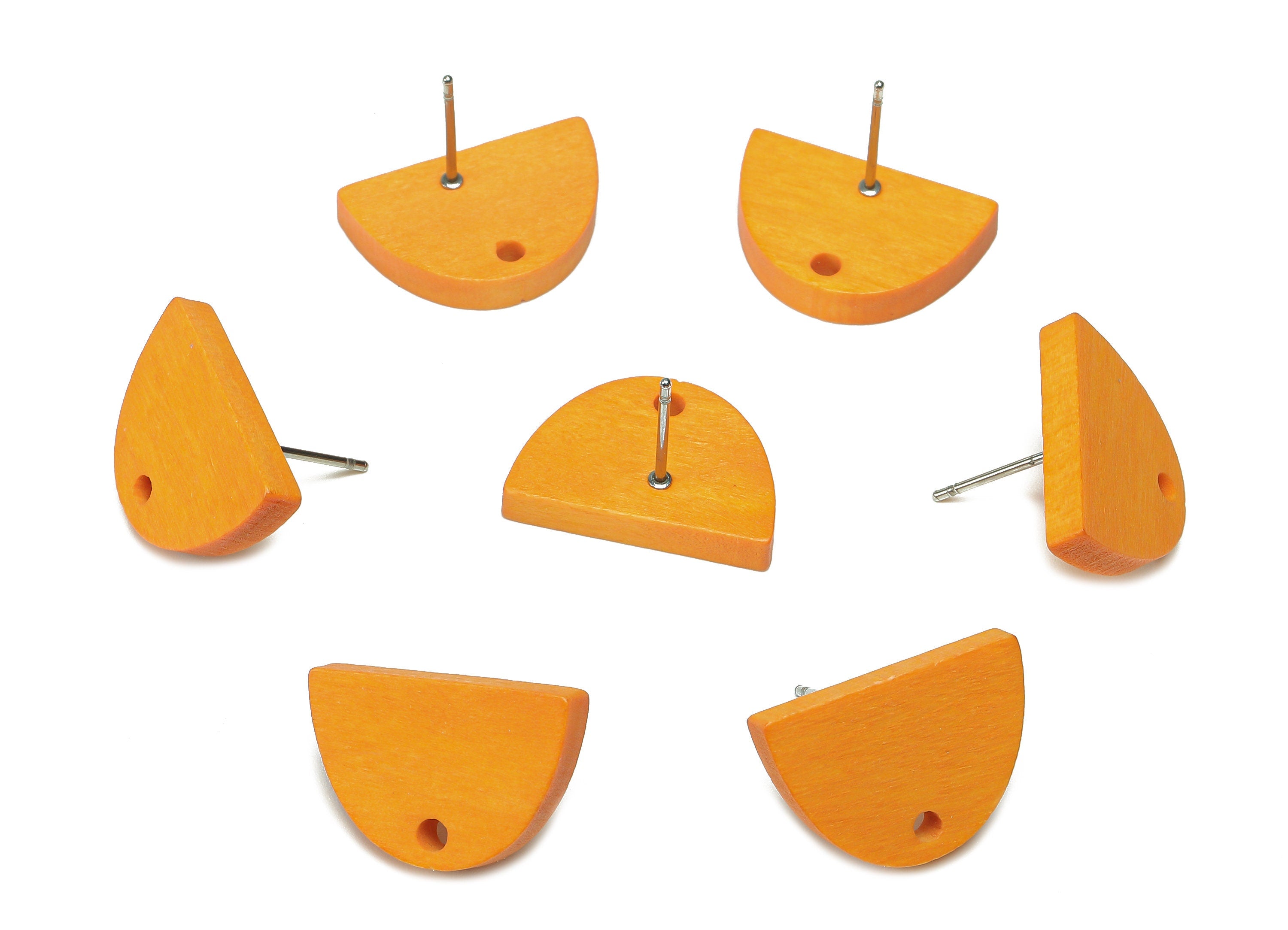 Hemu Wood Semicircle Earring Stud - Orange Half Round Earring Post - Stainless Steel Stud - Earring Finding - 18.3x12.3x3.1mm - BB1281B - DOMEDBAZAAR