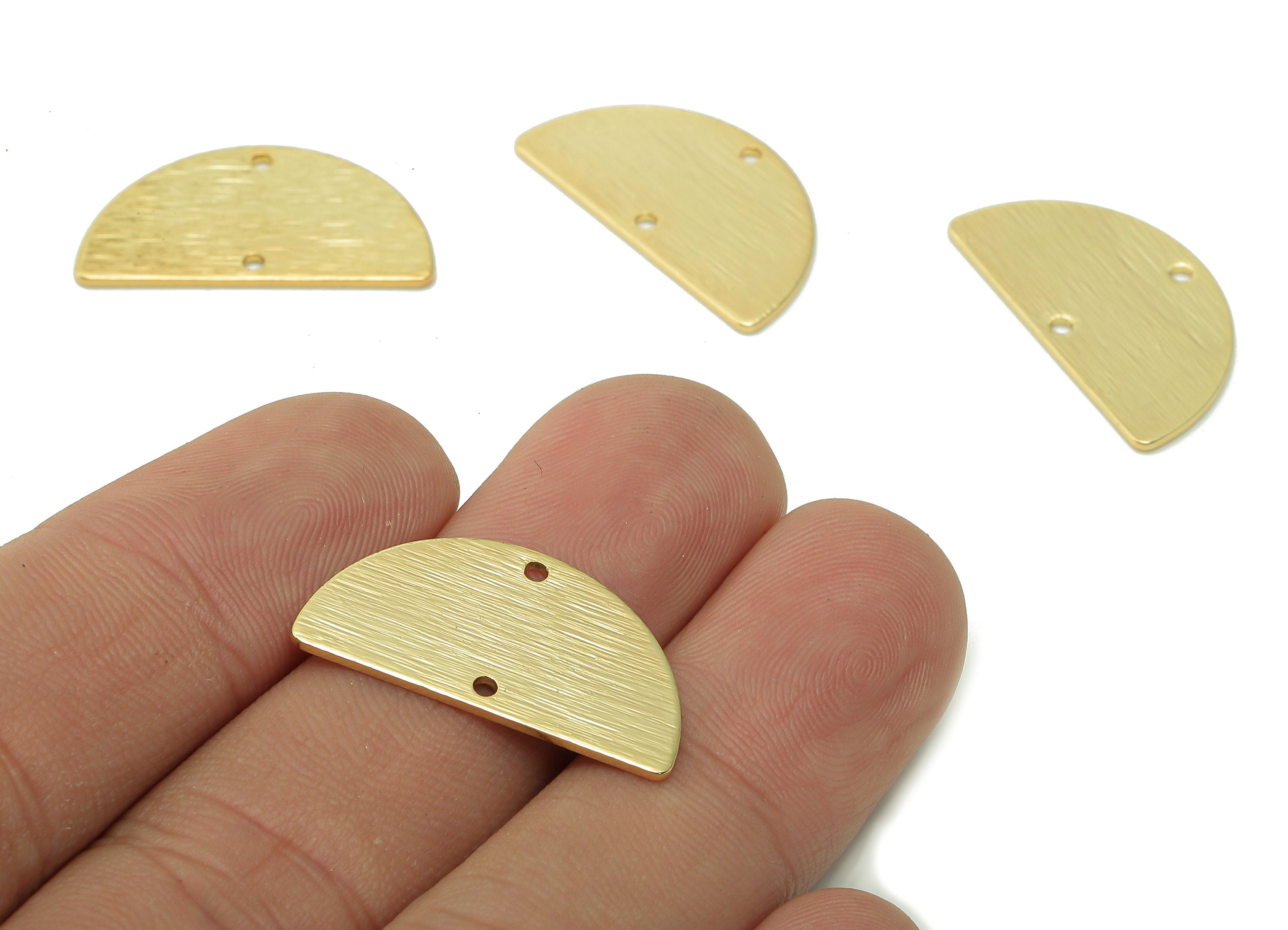 Brass Semicircle Textured Connector - Raw Brass Half Moon Charms - Pendant With 2 Holes - Gold Tone Plating - 24.44x13.12x0.8mm - PP1758G - DOMEDBAZAAR