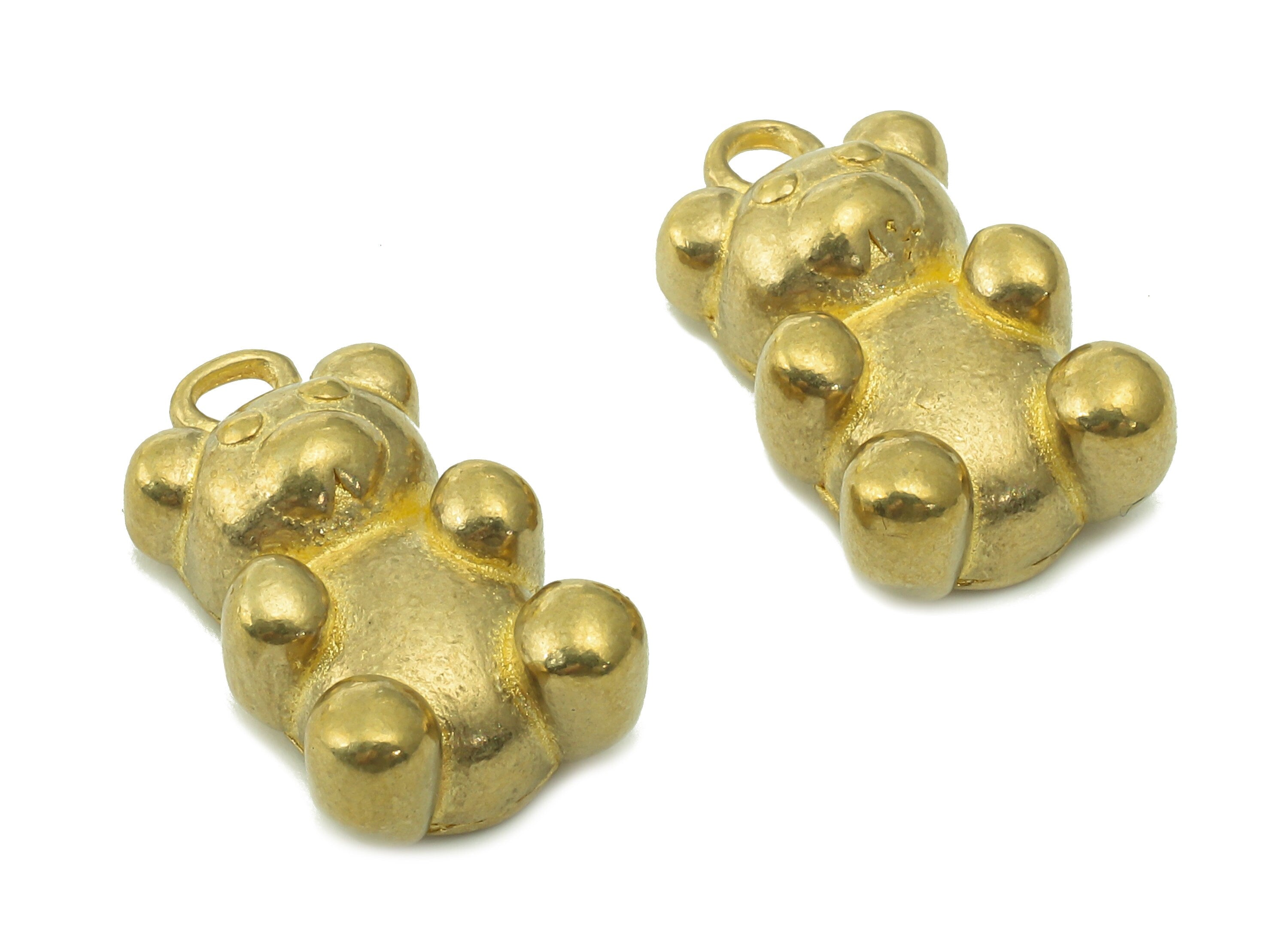 Brass Teddy Bear Charm - Raw Brass Baby Bear Earring - Animal Pendant With Loop - Earring Charm - For Necklace - 18.6x11.1x9.7mm - PP7993 - DOMEDBAZAAR