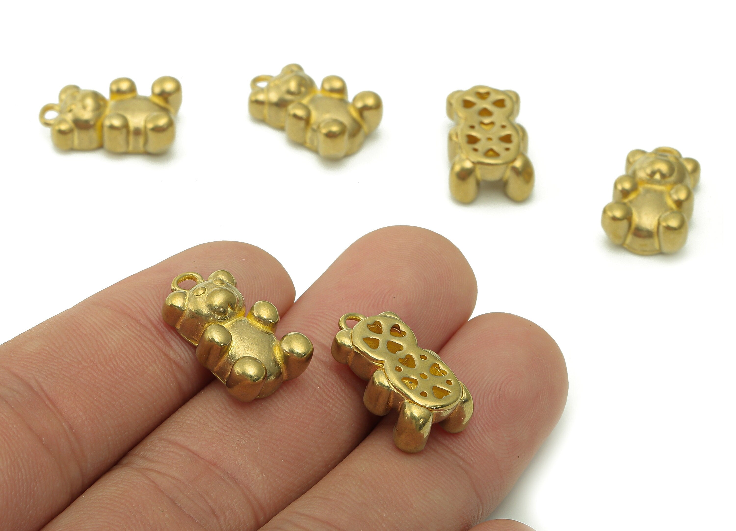 Brass Teddy Bear Charm - Raw Brass Baby Bear Earring - Animal Pendant With Loop - Earring Charm - For Necklace - 18.6x11.1x9.7mm - PP7993 - DOMEDBAZAAR