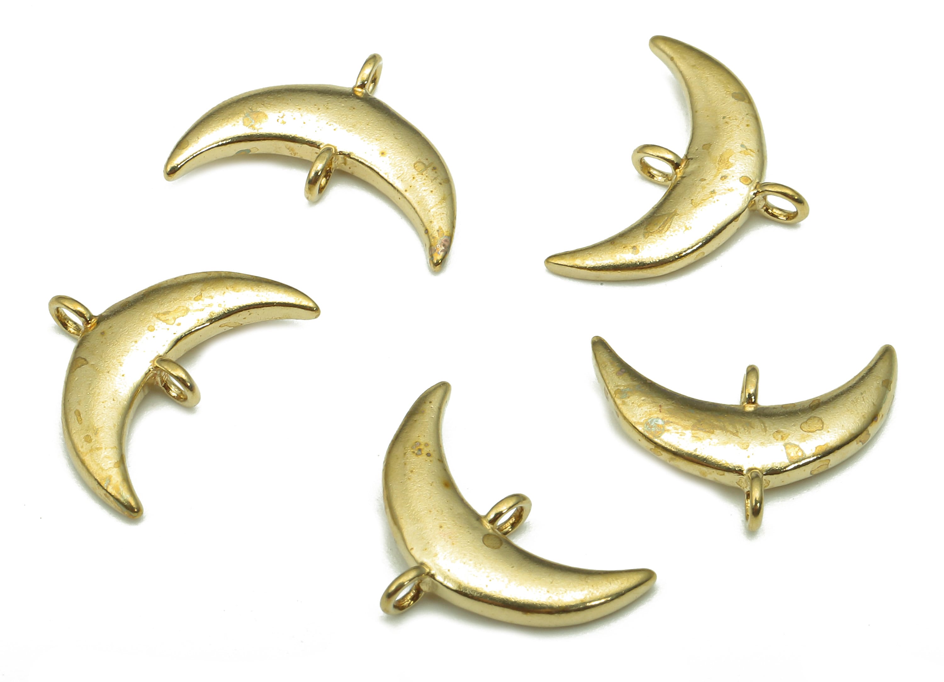Brass Moon Earring Connector - Raw Brass Crescent Earring - Moon Charm With 2 Loop - Jewelry Supplies - 14.14x10.69x1.86mm - PP7963 - DOMEDBAZAAR