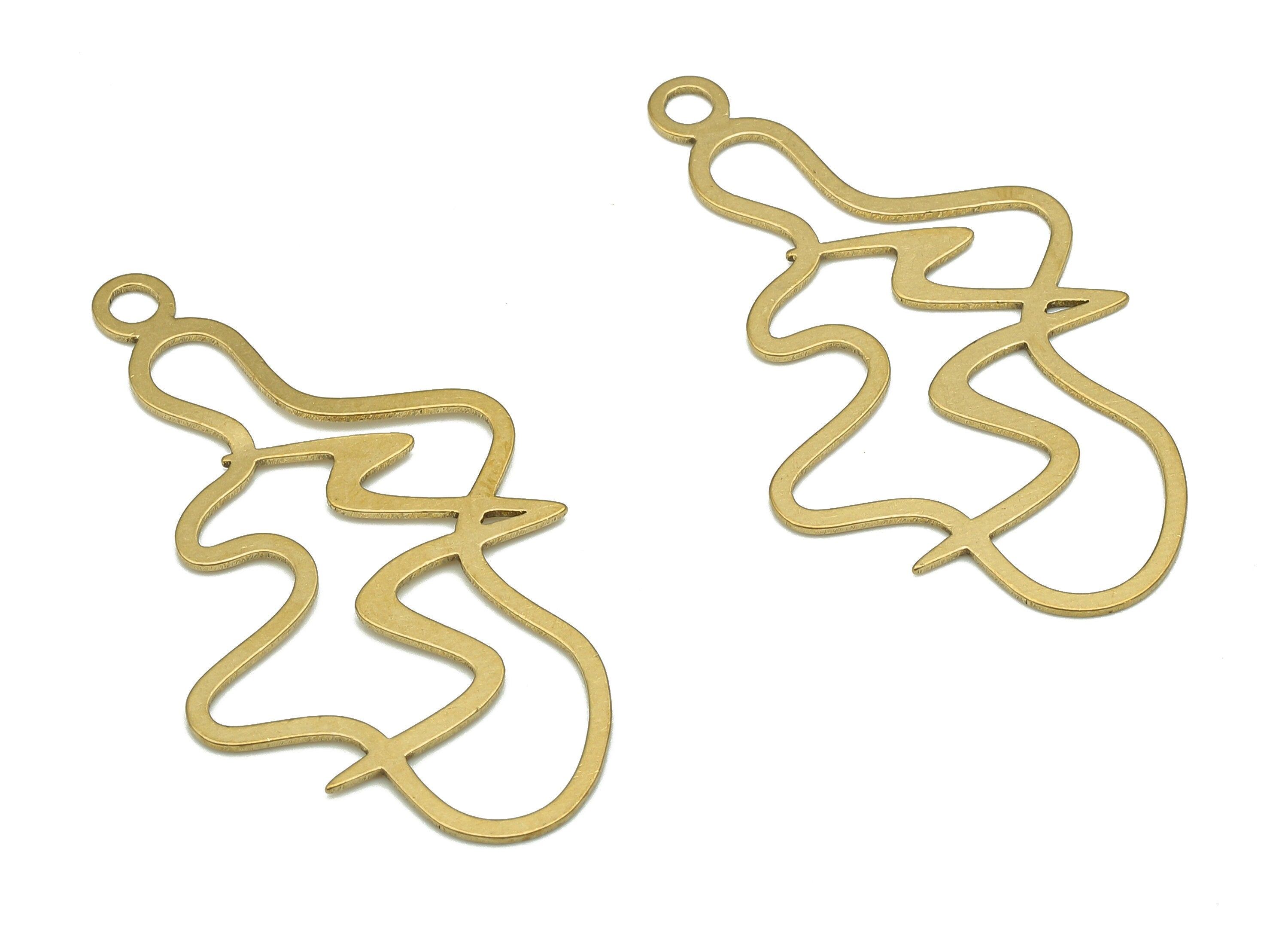 Brass Mountain Abstract Charm - Raw Brass River Earring - Irregular Pendant With Loop - Landscape For Necklace - 37.1x21.1x0.8mm - PP7965 - DOMEDBAZAAR