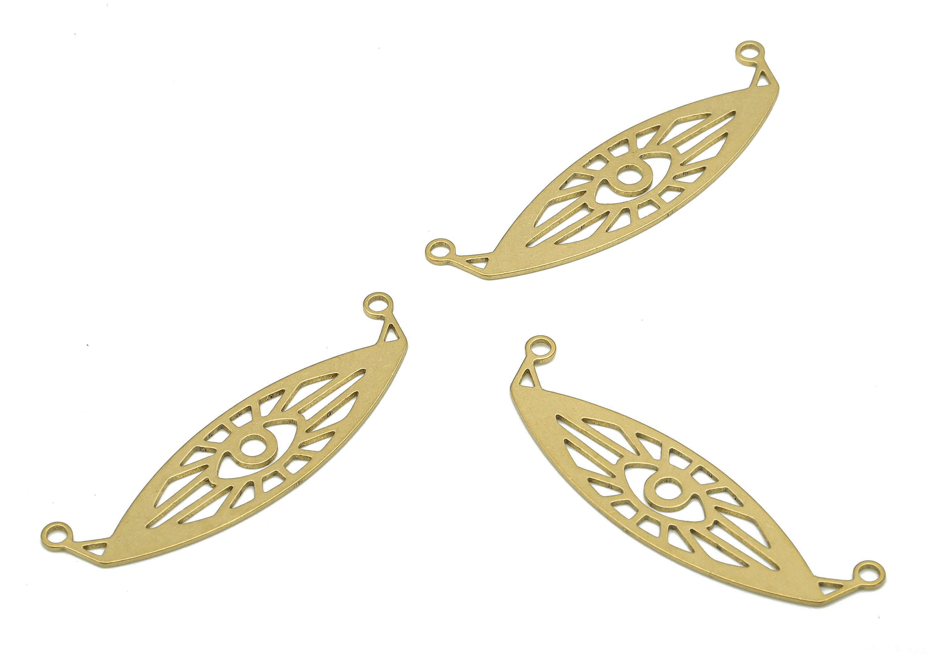 Brass Eye Earring Connector - Raw Brass Geometric Eye Earring - Marquise Pendant With 2 Loop - Charm For Necklace - 36.25x9.55x0.54mm-PP7968 - DOMEDBAZAAR