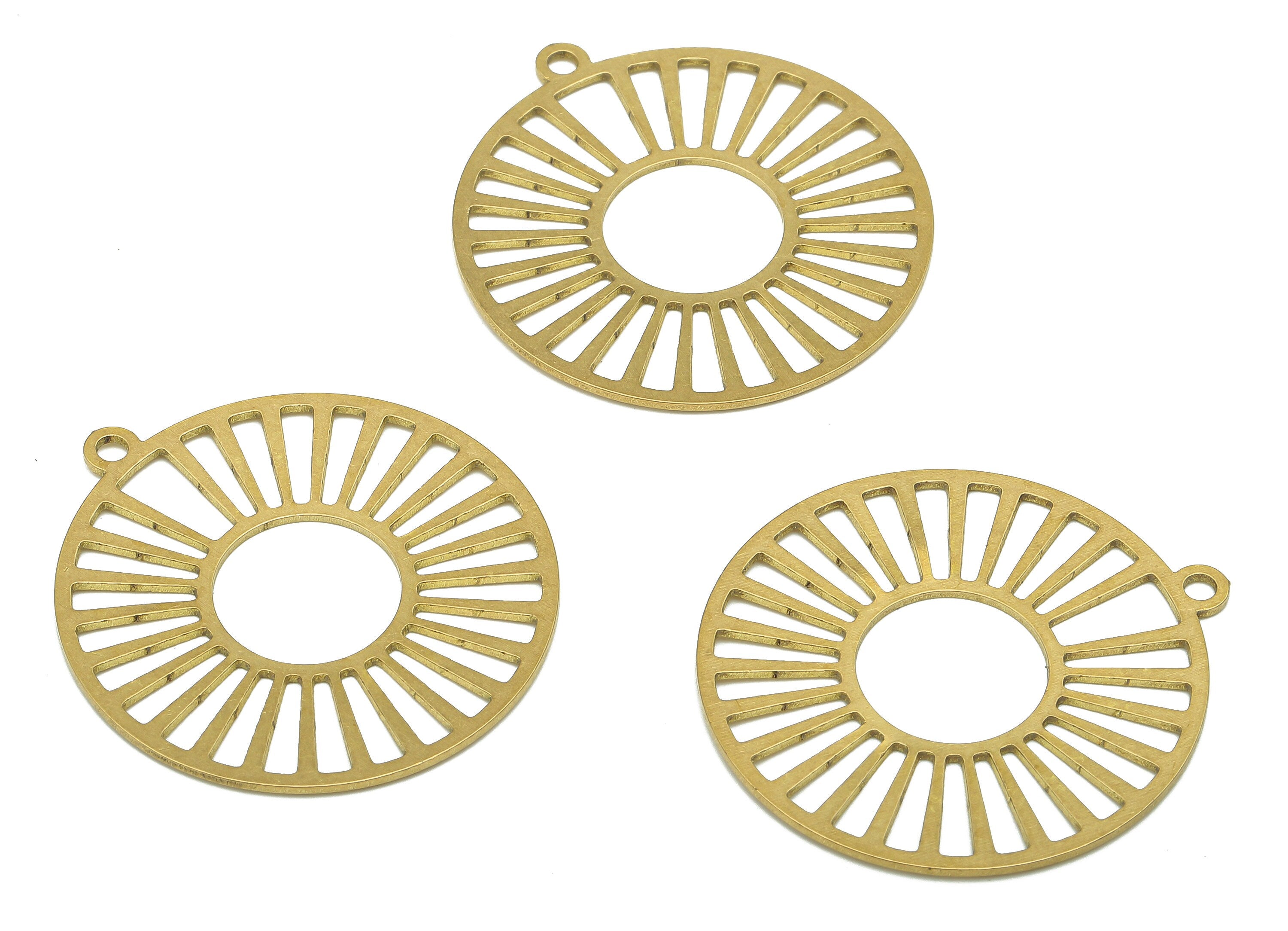 Brass Round Earring Charms - Raw Brass Tire Cutout Earring - Circle Pendant With Loop - Wheel Charm For Necklace - 34.86x32x0.66mm - PPA5420 - DOMEDBAZAAR