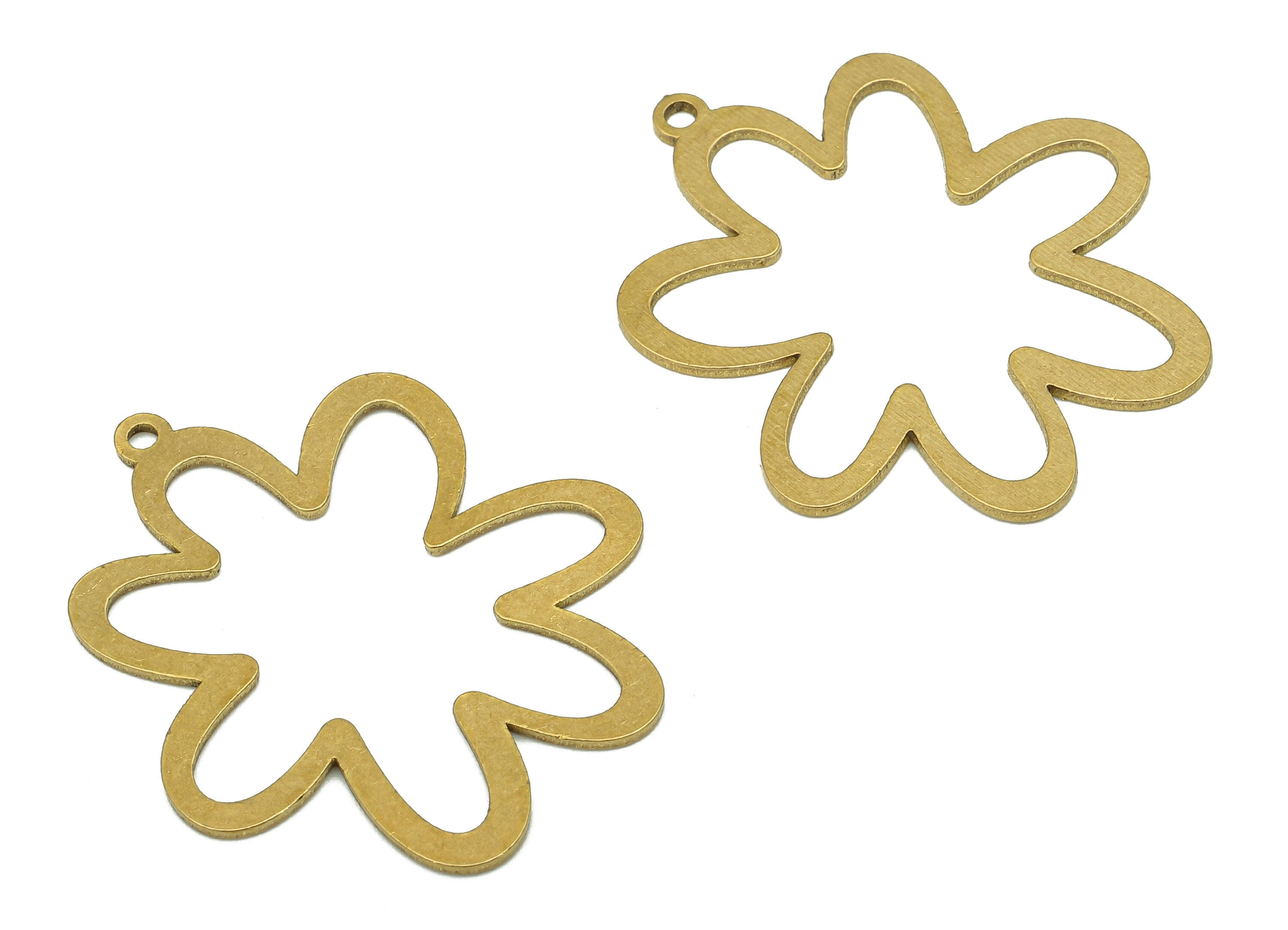 Brass Flower Ring Charms - Raw Brass Cutout Earring - Botanical Pendant With Loop - Irregular For Necklace - 31.7x27.02x0.8mm - PPA5437 - DOMEDBAZAAR