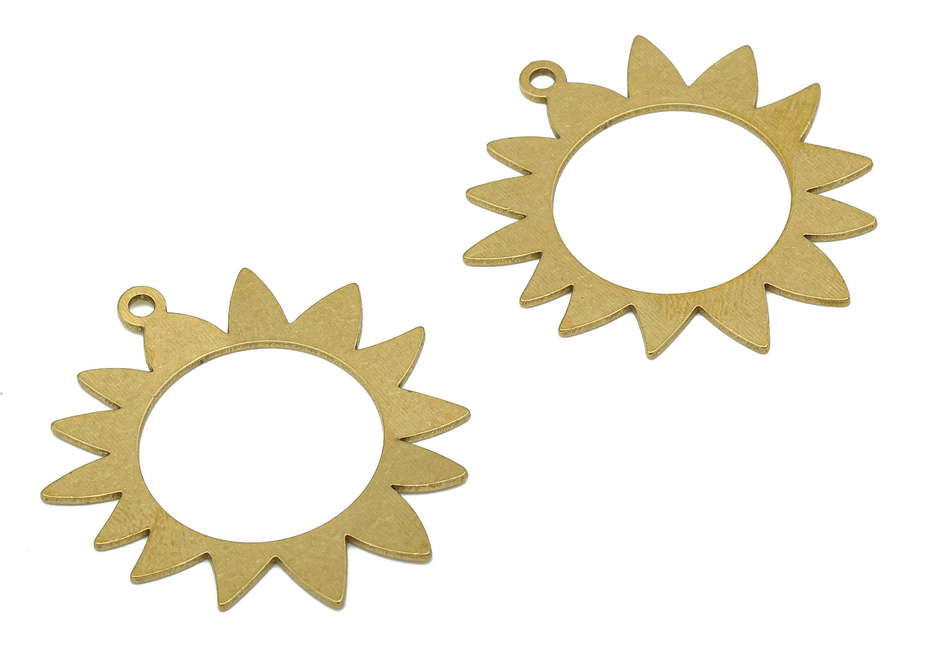 Brass Round Earring Charm - Raw Brass Cutout Earring - Circle Pendant With Loop - Sun Hoop Charm For Necklace - 33.9x31.4x0.7mm - PPA5480 - DOMEDBAZAAR