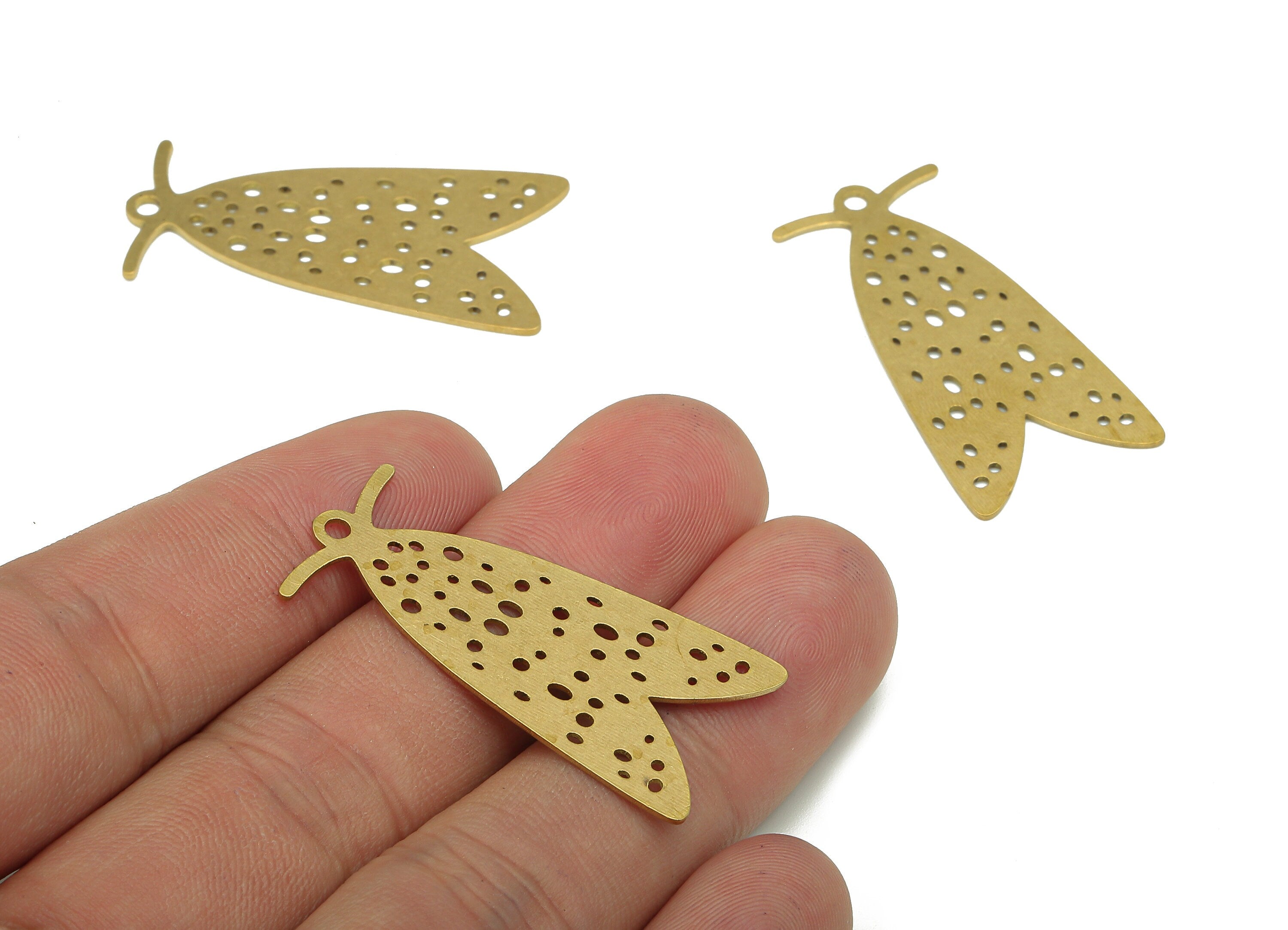 Brass Moth Earring Charm - Raw Brass Cutout Earring - Moth Pendant With Loop - Insect Charm For Necklace - 37.9x18.5x0.7mm - PPA5506 - DOMEDBAZAAR