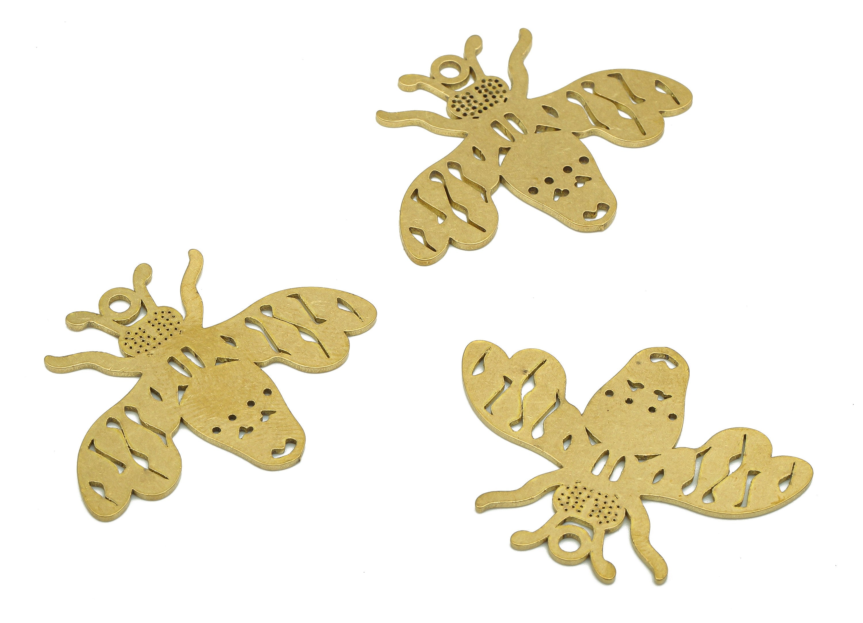 Brass Bee Earring Charm - Raw Brass Cutout Earring - Bee Pendant With Loop - Insect Charm For Necklace - 24.84x26.66x0.89mm - PPA5595 - DOMEDBAZAAR