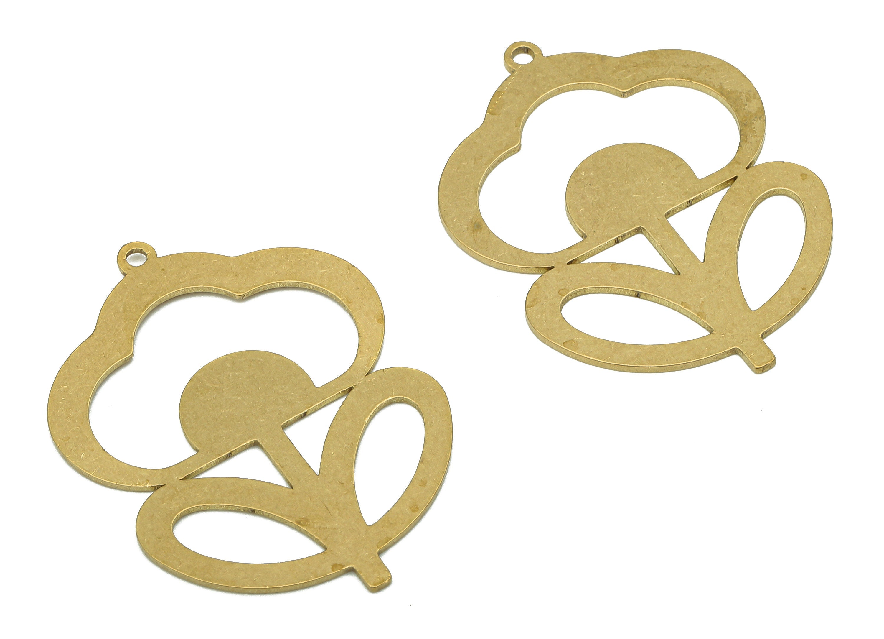 Brass Flower Earring Charms - Raw Brass Cutout Earring - Botanical Pendant With Loop - Cloud For Necklace - 34.95x25.5x0.7mm - PPA5634 - DOMEDBAZAAR