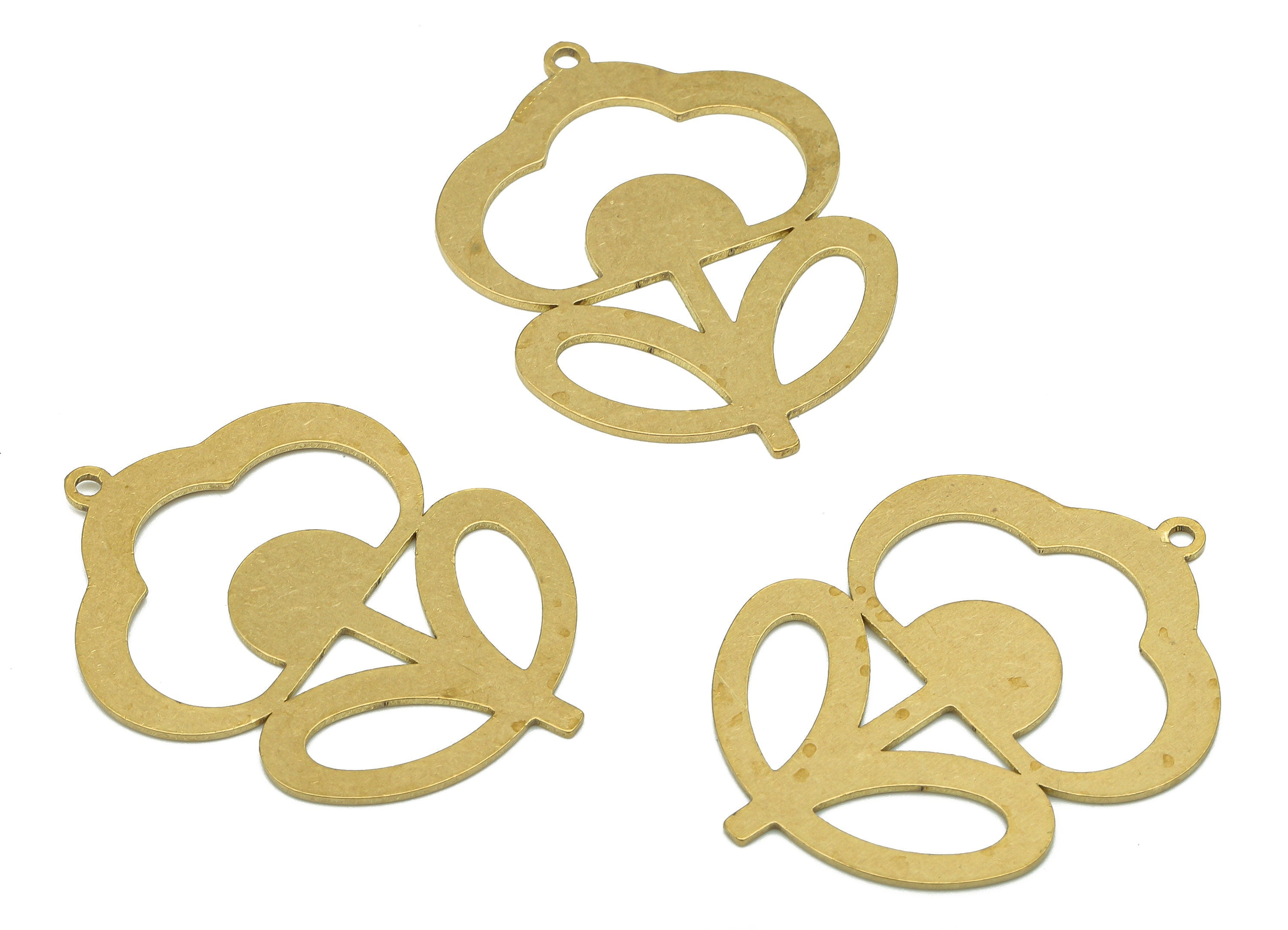 Brass Flower Earring Charms - Raw Brass Cutout Earring - Botanical Pendant With Loop - Cloud For Necklace - 34.95x25.5x0.7mm - PPA5634 - DOMEDBAZAAR