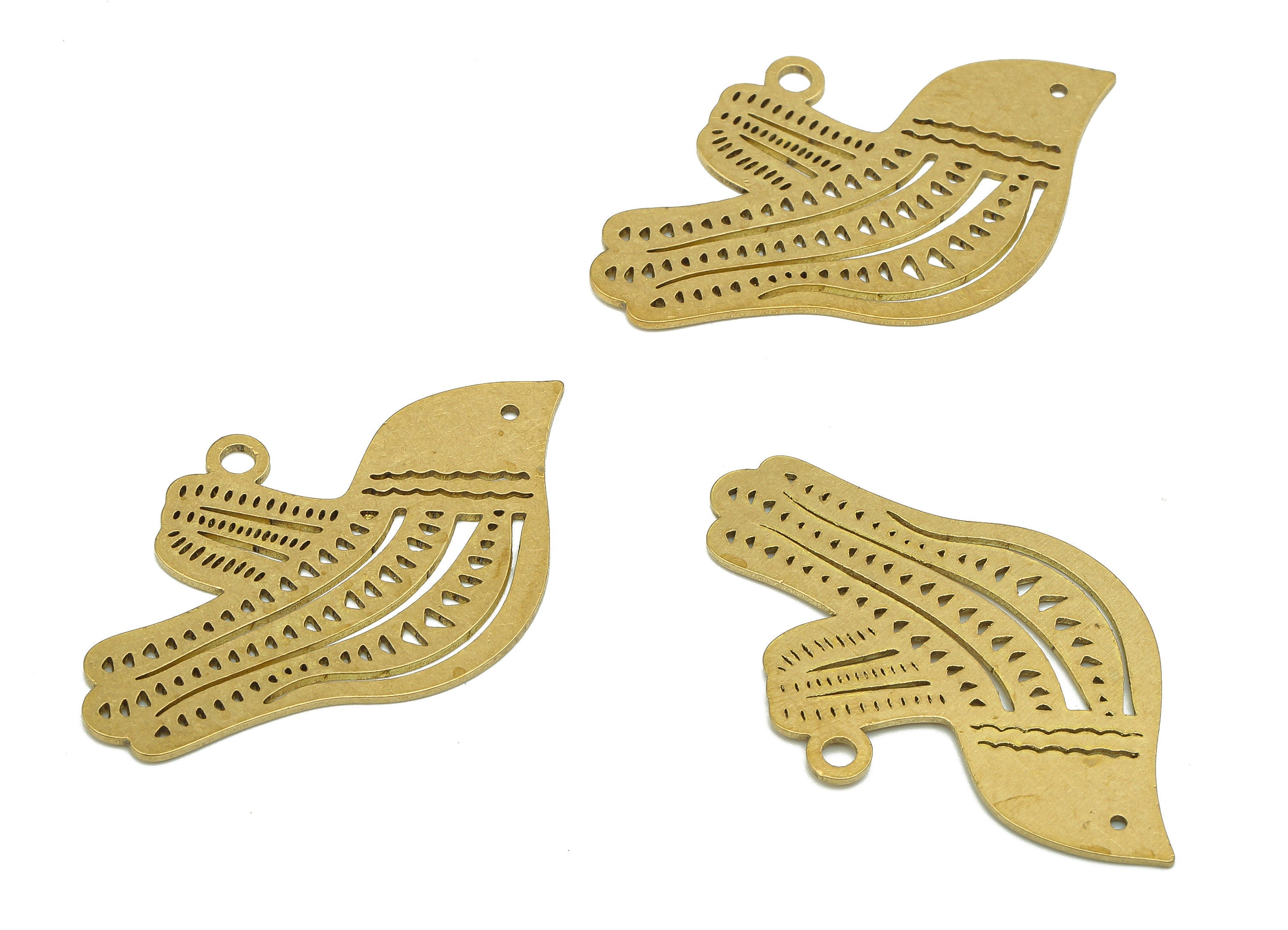 Brass Bird Earring Charms - Raw Brass Cutout Earring - Bird Pendant With Loop - Sparrow Charm For Necklace - 37.3x22.7x0.7mm - PPA5663 - DOMEDBAZAAR