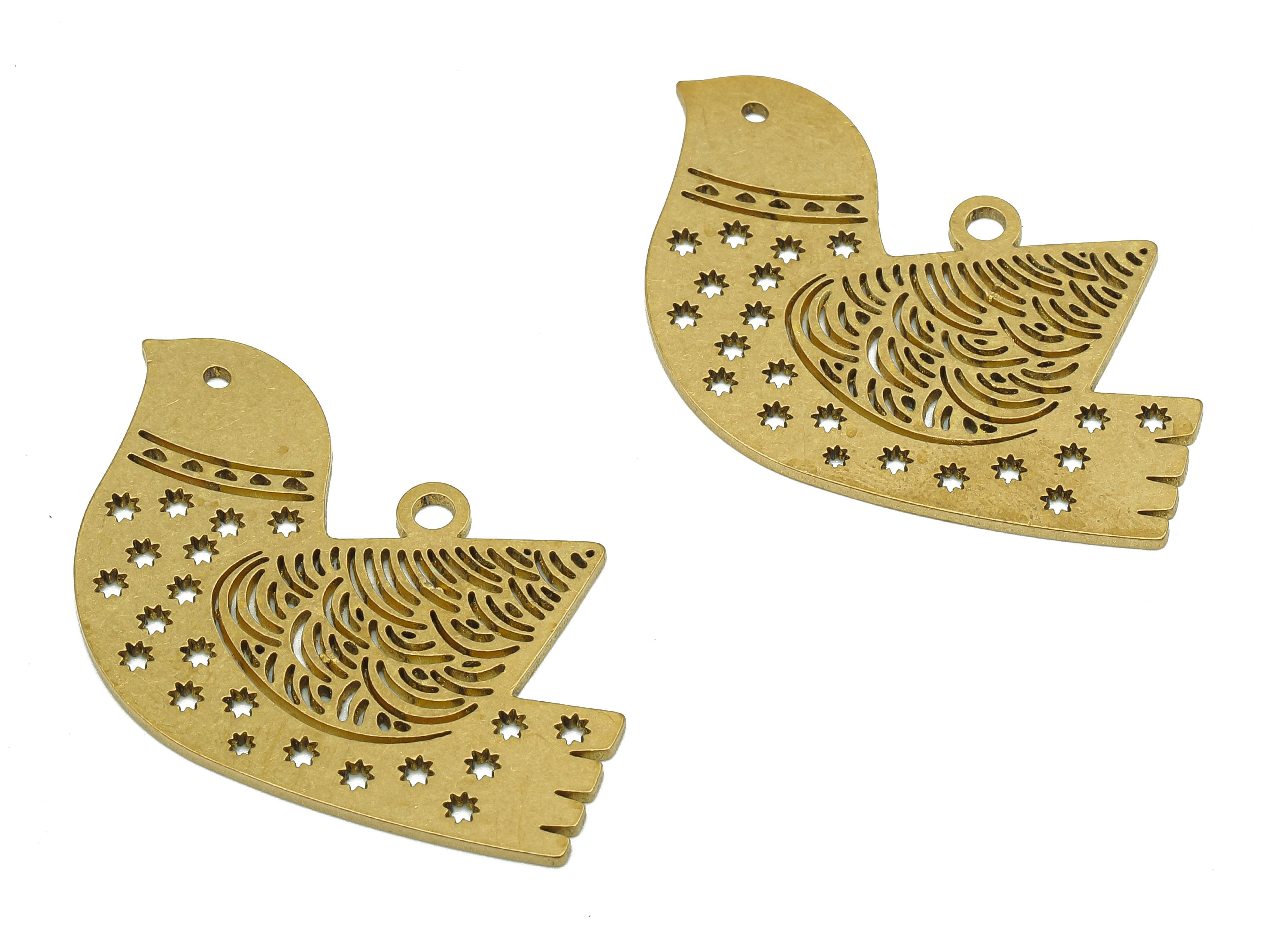 Brass Bird Earring Charms - Raw Brass Cutout Earring - Bird Pendant With Loop - Charm For Necklace - 35.04x21.85x0.8mm - PPA5664 - DOMEDBAZAAR