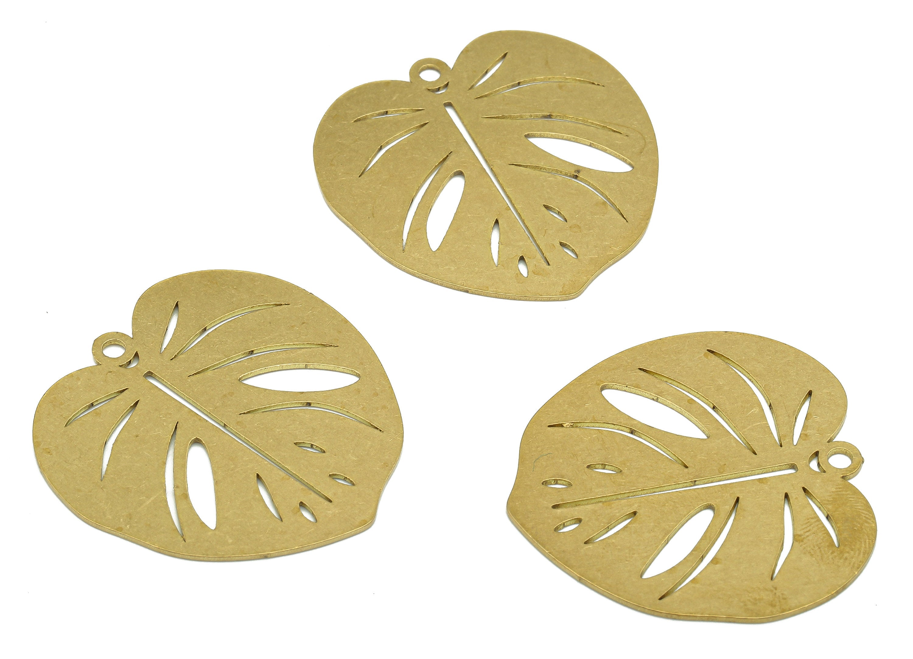 Brass Leaf Earring Charms - Raw Brass Leaf Earring - Leaves Pendant With Loop - Botanical Charm - 31.63x31.56x0.68mm - PPA5687 - DOMEDBAZAAR