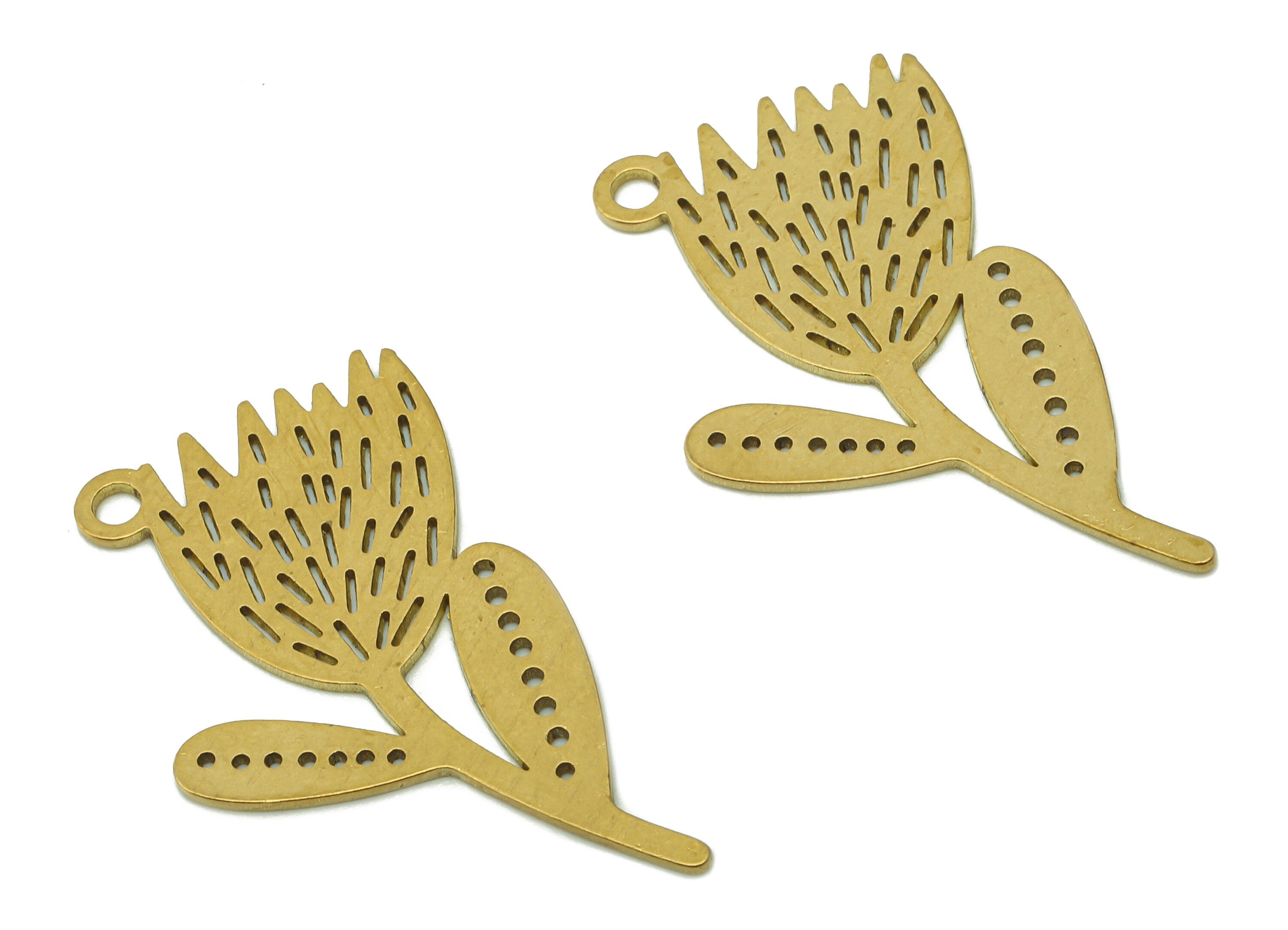 Brass Flower Earring Charms - Raw Brass Leaf Cutout Earring - Pendant With Loop - Botanical Charm For Necklace - 34.8x18.4x0.7mm - PPA5605 - DOMEDBAZAAR