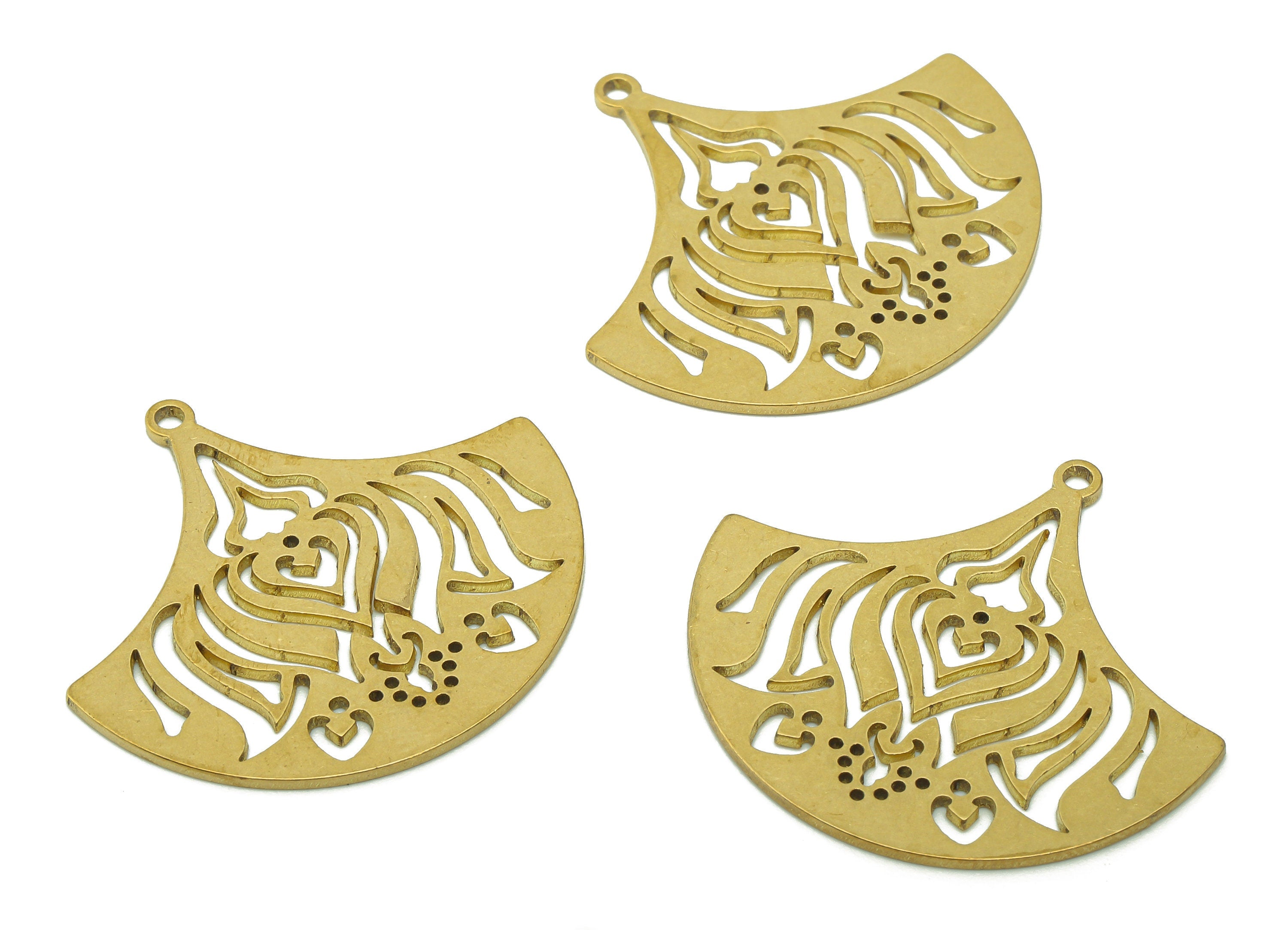 Brass Fan Flower Earring Charm - Raw Brass Cutout Earring - Pendant With Loop - Heart Charm For Necklace - 31.8x29.7x0.8mm - PPA5657 - DOMEDBAZAAR