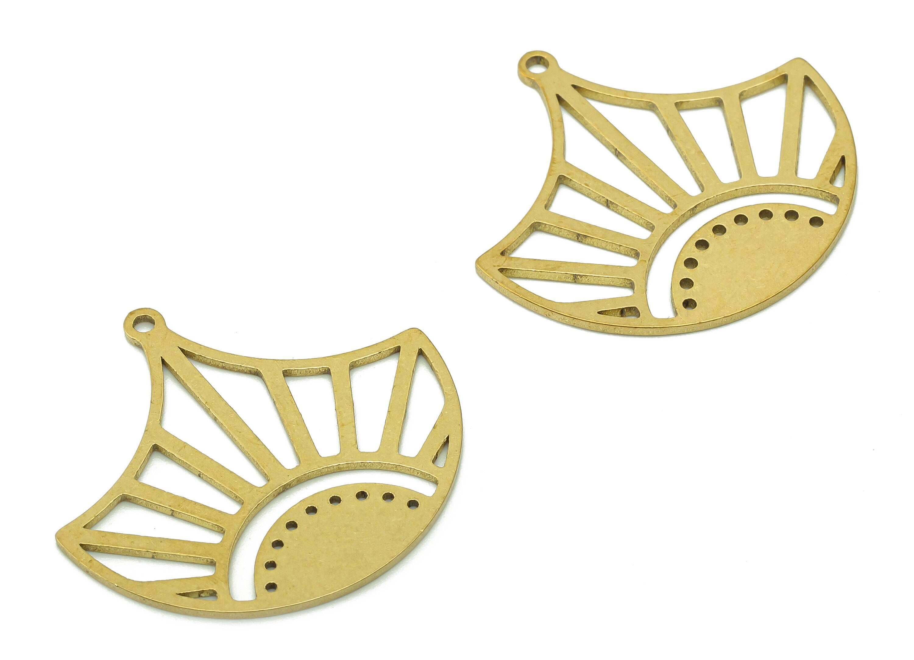 Brass Fan Sun Earring Charm - Raw Brass Cutout Earring - Pendant With Loop - Sun Charm For Necklace - 28.6x29.8x0.9mm - PPA5658 - DOMEDBAZAAR