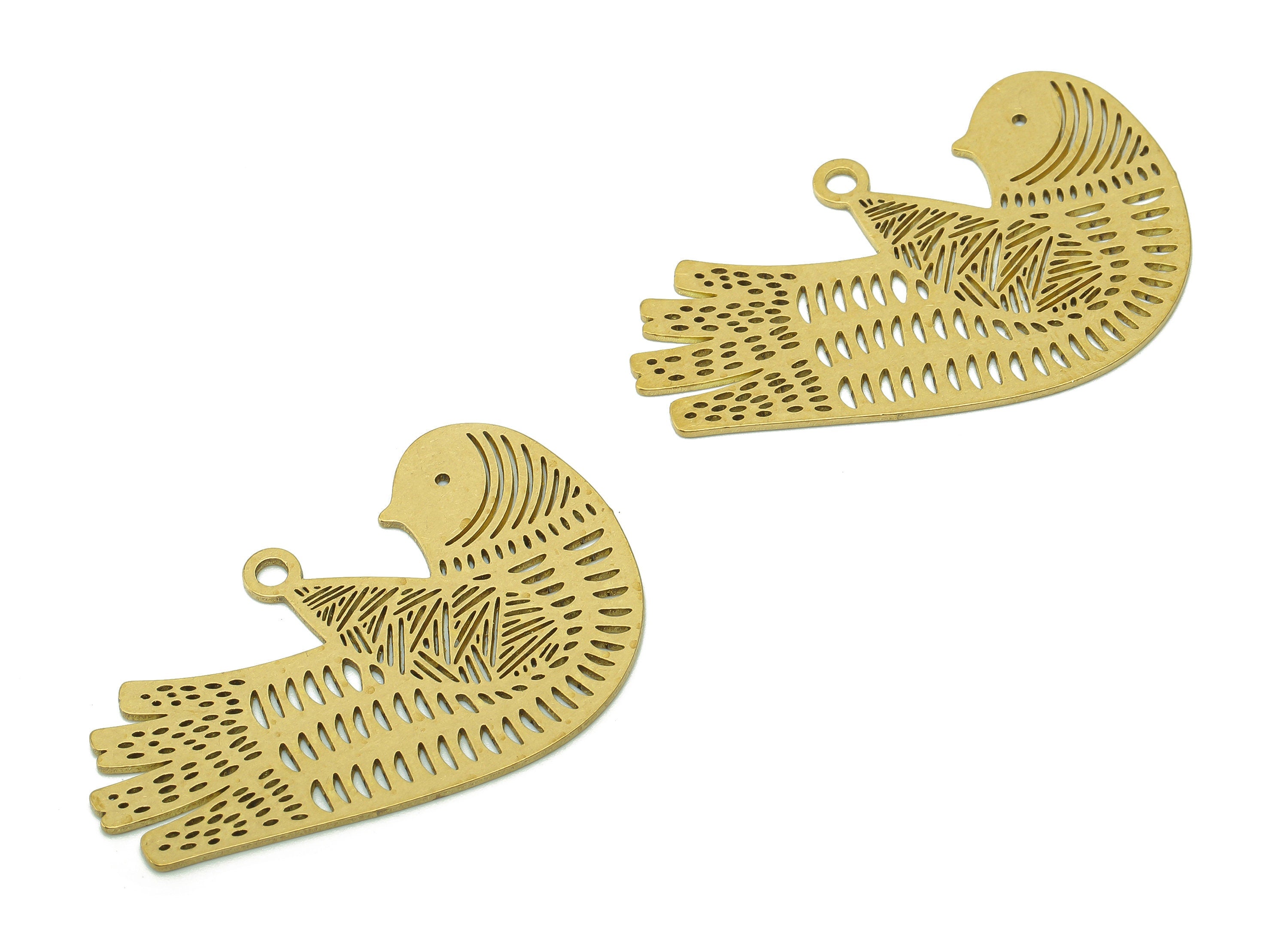 Brass Bird Earring Charm - Raw Brass Bird Earrings - Bird Pendant With Loop - Hollow Charms For Necklace - 39.9x24.5x0.7mm - PPA5666 - DOMEDBAZAAR