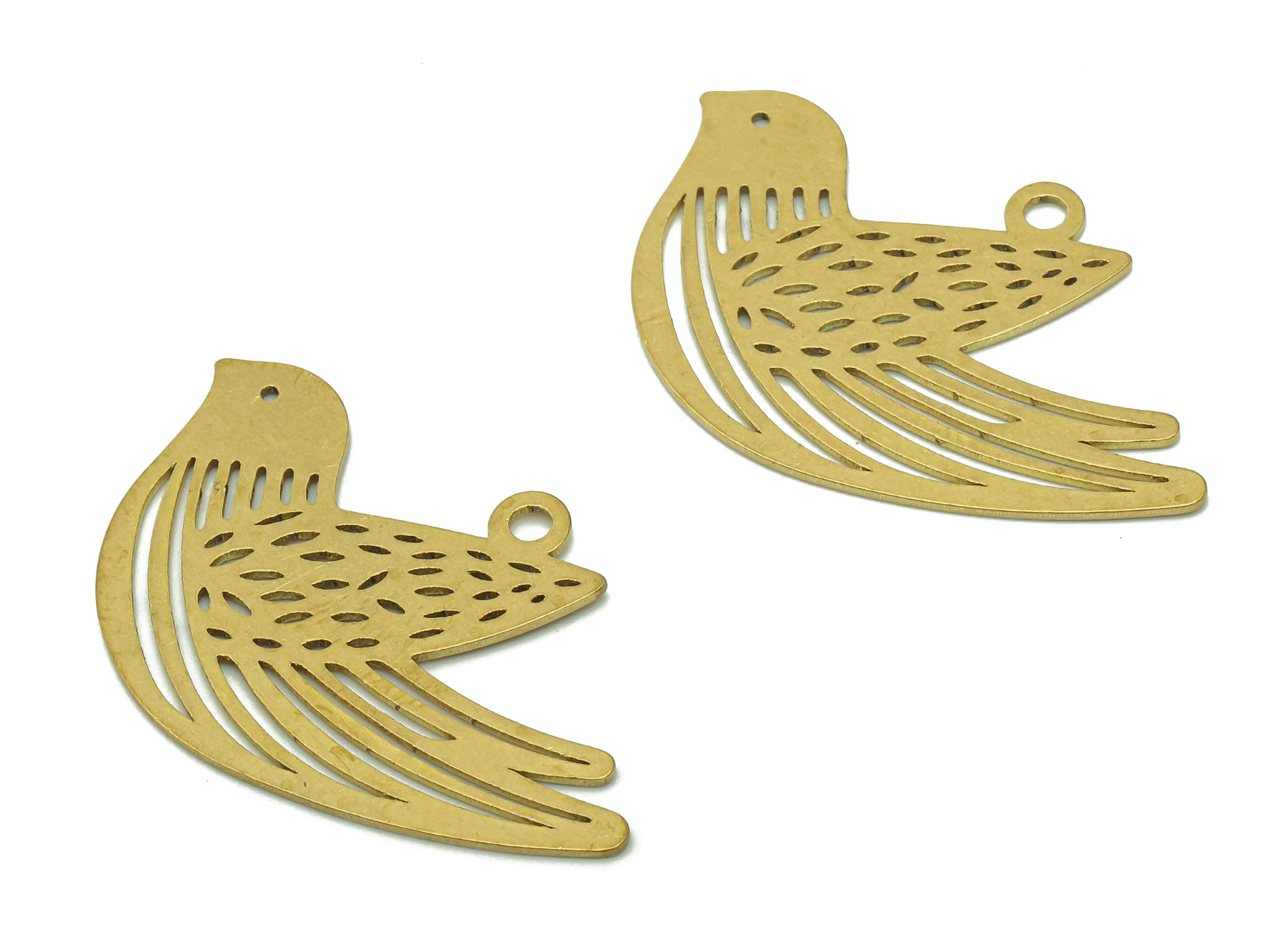 Brass Bird Earring Charm - Raw Brass Bird Earrings - Bird Pendant With Loop - Hollow Charms For Necklace - 34.9x21.4x0.6mm - PPA5669 - DOMEDBAZAAR