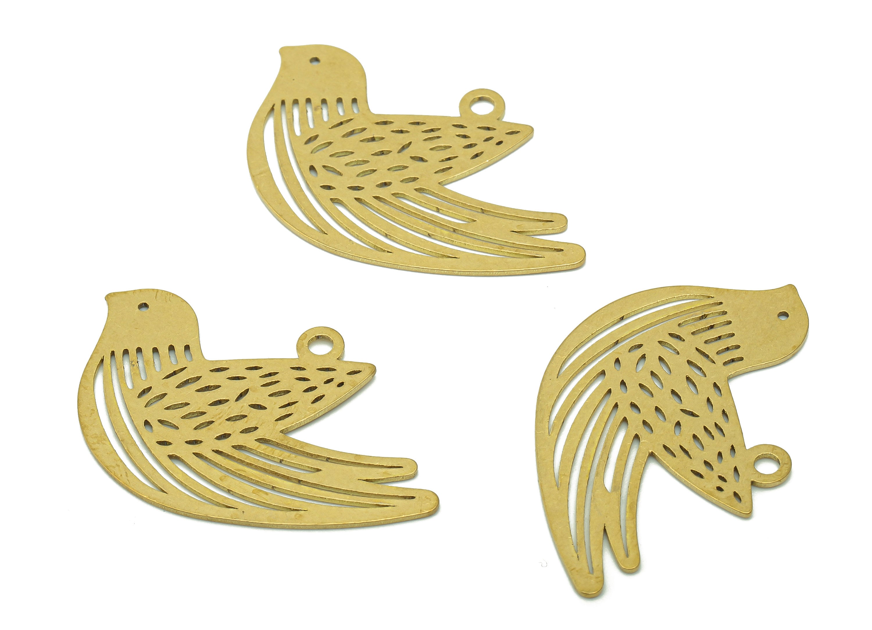 Brass Bird Earring Charm - Raw Brass Bird Earrings - Bird Pendant With Loop - Hollow Charms For Necklace - 34.9x21.4x0.6mm - PPA5669 - DOMEDBAZAAR