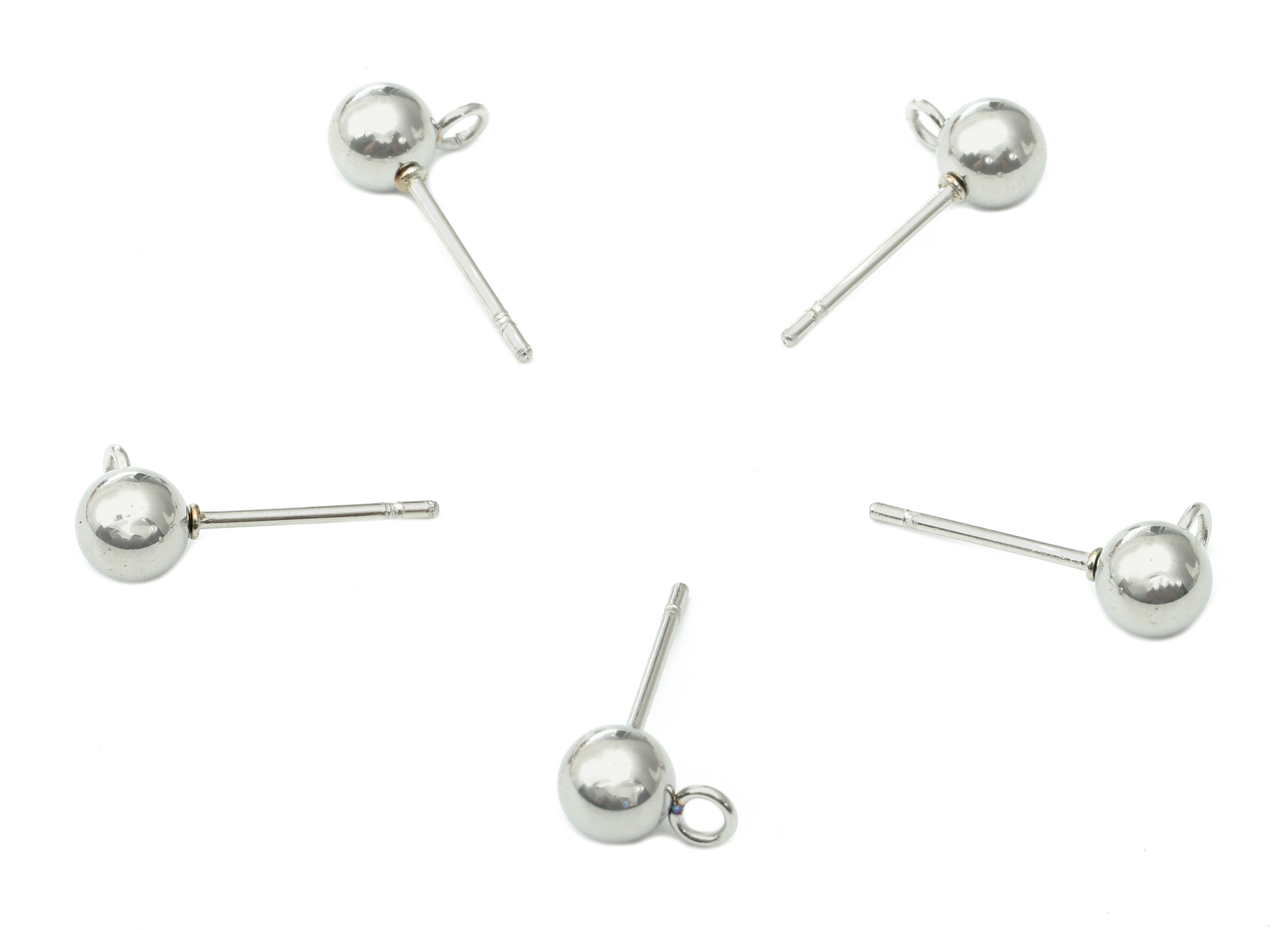Steel Ball Earring Stud - Silver Earring Post With Loop - Ball Stud Earring Charm - 316 Stainless Steel - 16.02x4.93x0.69mm - SS1407-5 - DOMEDBAZAAR