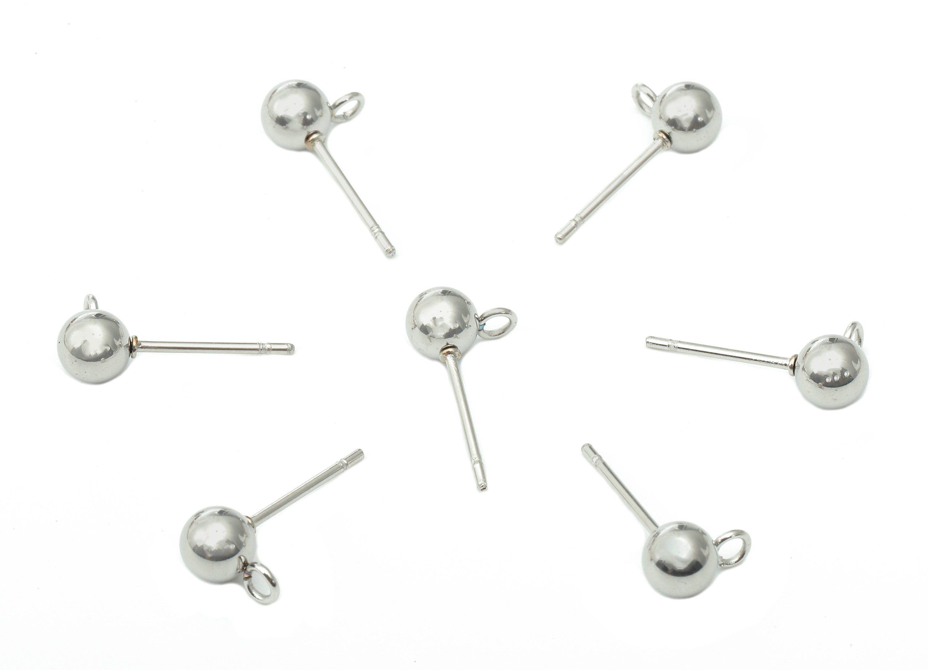 Steel Ball Earring Stud - Silver Earring Post With Loop - Ball Stud Earring Charm - 316 Stainless Steel - 16.02x4.93x0.69mm - SS1407-5 - DOMEDBAZAAR