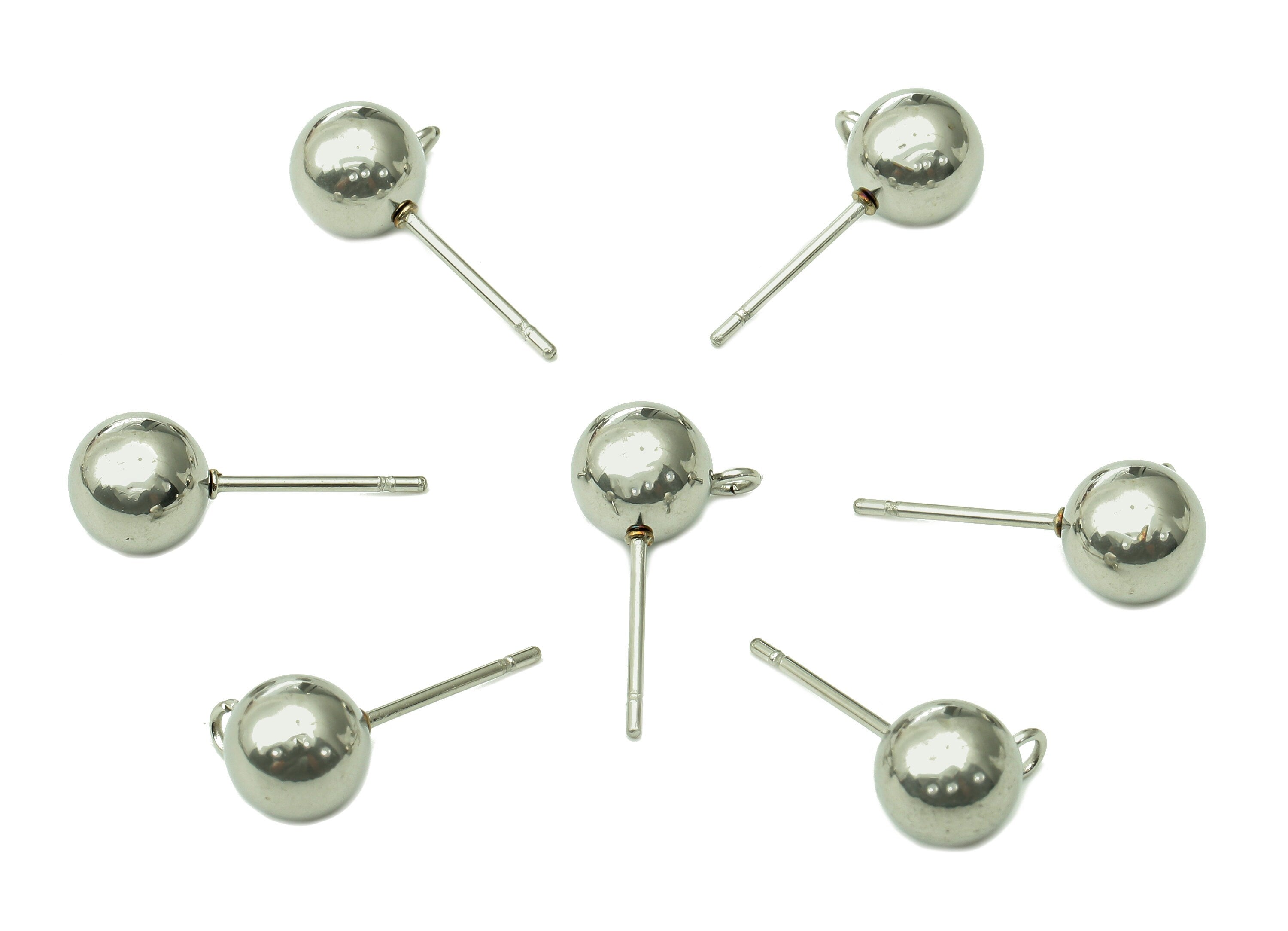 Steel Ball Earring Stud - Silver Earring Post With Loop - Ball Stud Earring Charm - 316 Stainless Steel - 18x6.98x0.72mm - SS1407-7 - DOMEDBAZAAR