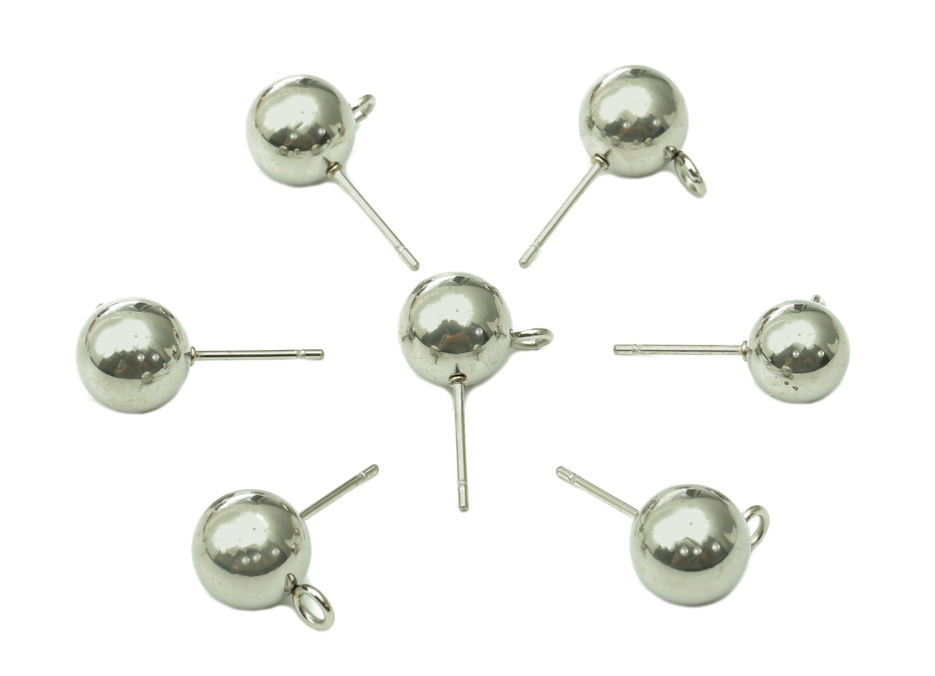 Steel Ball Earring Stud - Silver Earring Post With Loop - Ball Stud Earring Charm - 316 Stainless Steel - 19.97x8.96x0.73mm - SS1407-9 - DOMEDBAZAAR