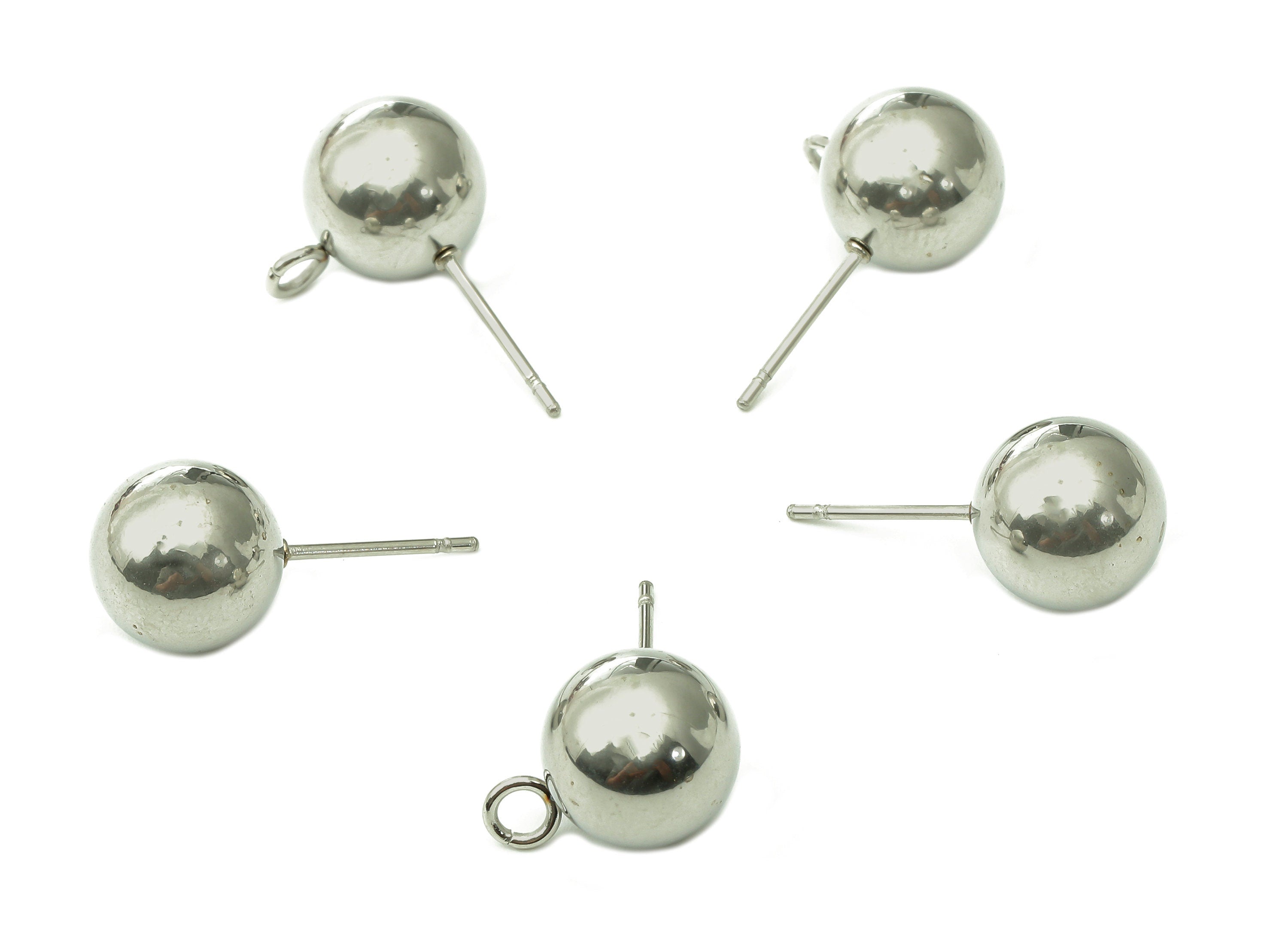 Steel Ball Earring Stud - Silver Earring Post With Loop - Ball Stud Earring Charm - 316 Stainless Steel - 21x9.96x0.72mm - SS1407-10 - DOMEDBAZAAR
