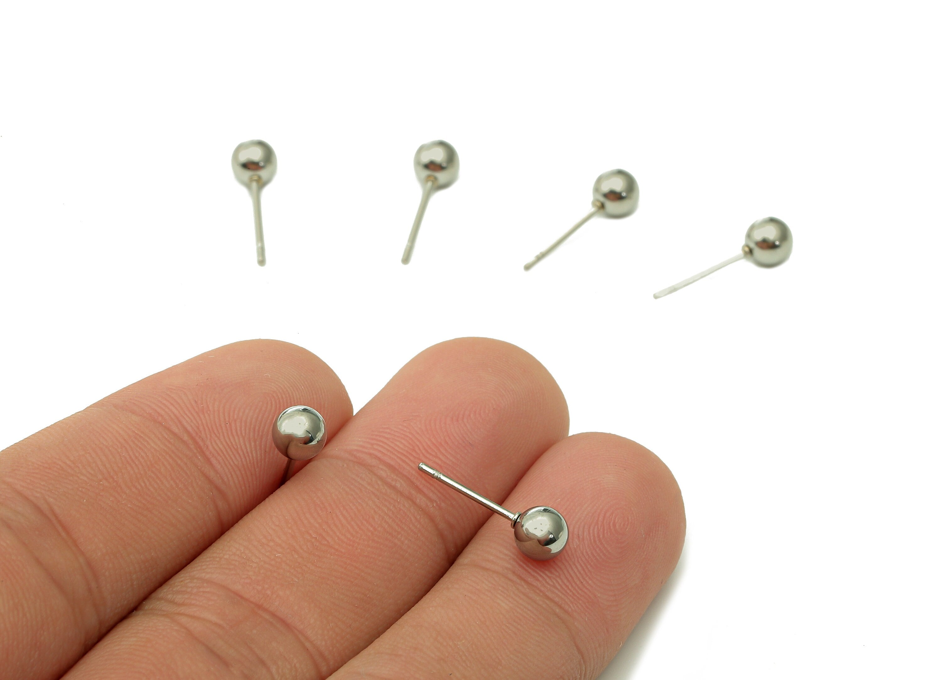 Steel Mini Ball Earring Stud - Silver Mini Ball Earring Post - Ball Stud Earring Charm - 316 Stainless Steel - 16.02x4.98x0.72mm - SS1409-5 - DOMEDBAZAAR