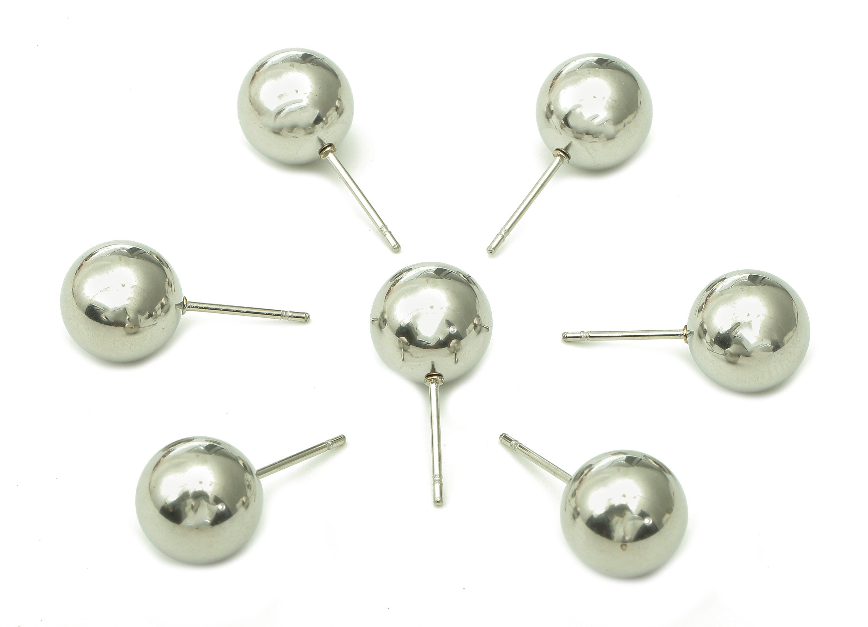 Steel Ball Earring Stud - Silver Ball Earring Post - Ball Stud Earring Charm - 316 Stainless Steel - 20.93x9.98x0.72mm - SS1409-10 - DOMEDBAZAAR