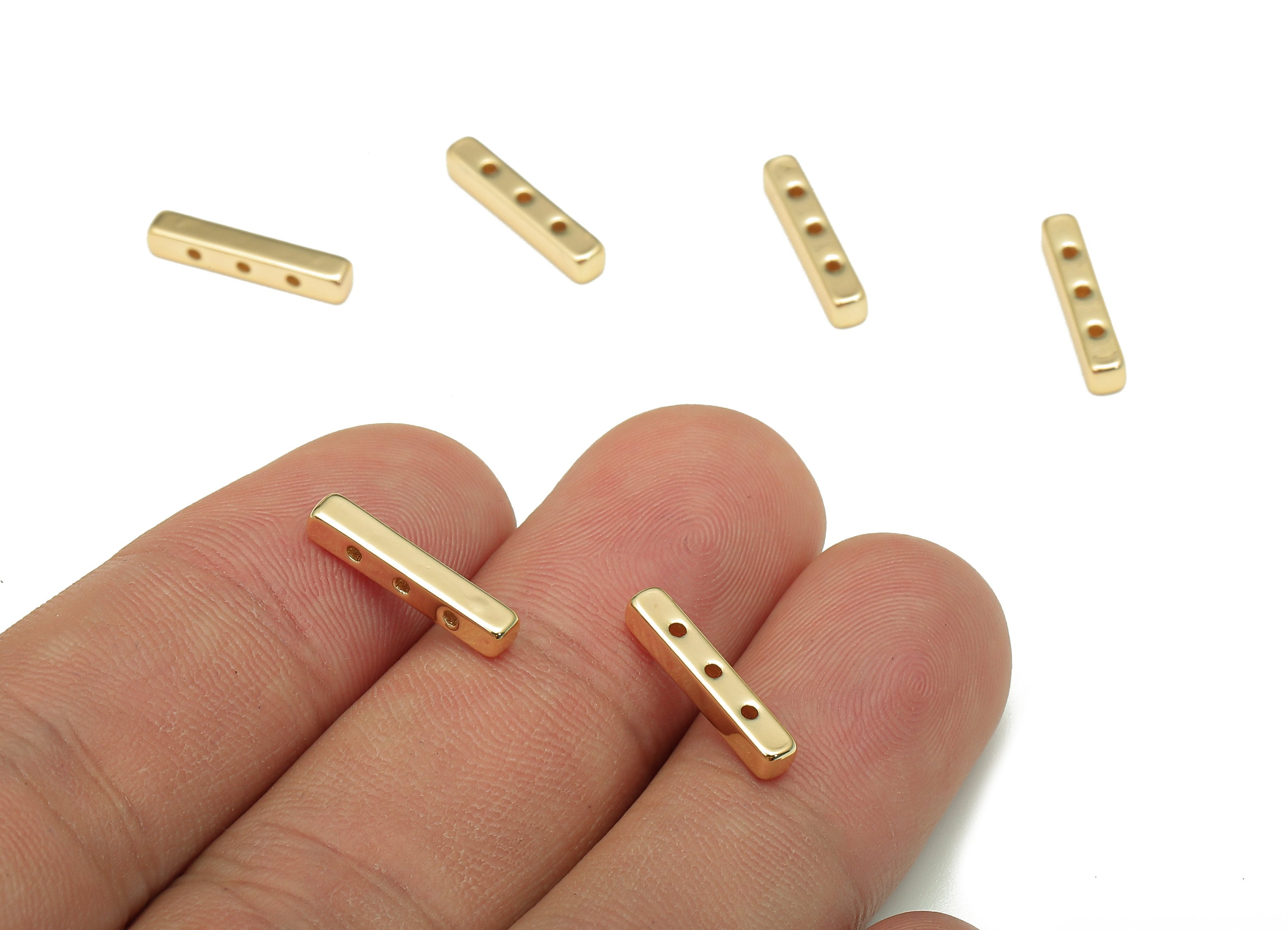 Brass Rectangle Earring Connector - Gold Cuboid Bar Earring - Mini Bar Charm - 3 Holes - 18K Real Gold Plating - 15.08x2.63x2.63mm - RGP5245 - DOMEDBAZAAR