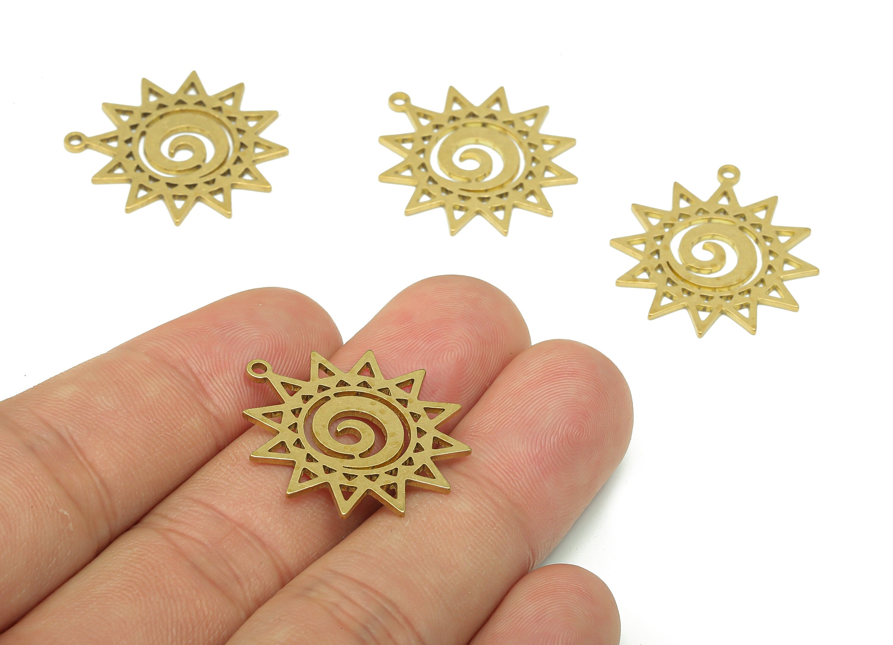 Brass Sun Earring Charms - Raw Brass Star Cutout Earring - Circle Pendant With Loop - Round Charm For Necklace - 26.74x24.6x0.9mm - PPA5158 - DOMEDBAZAAR