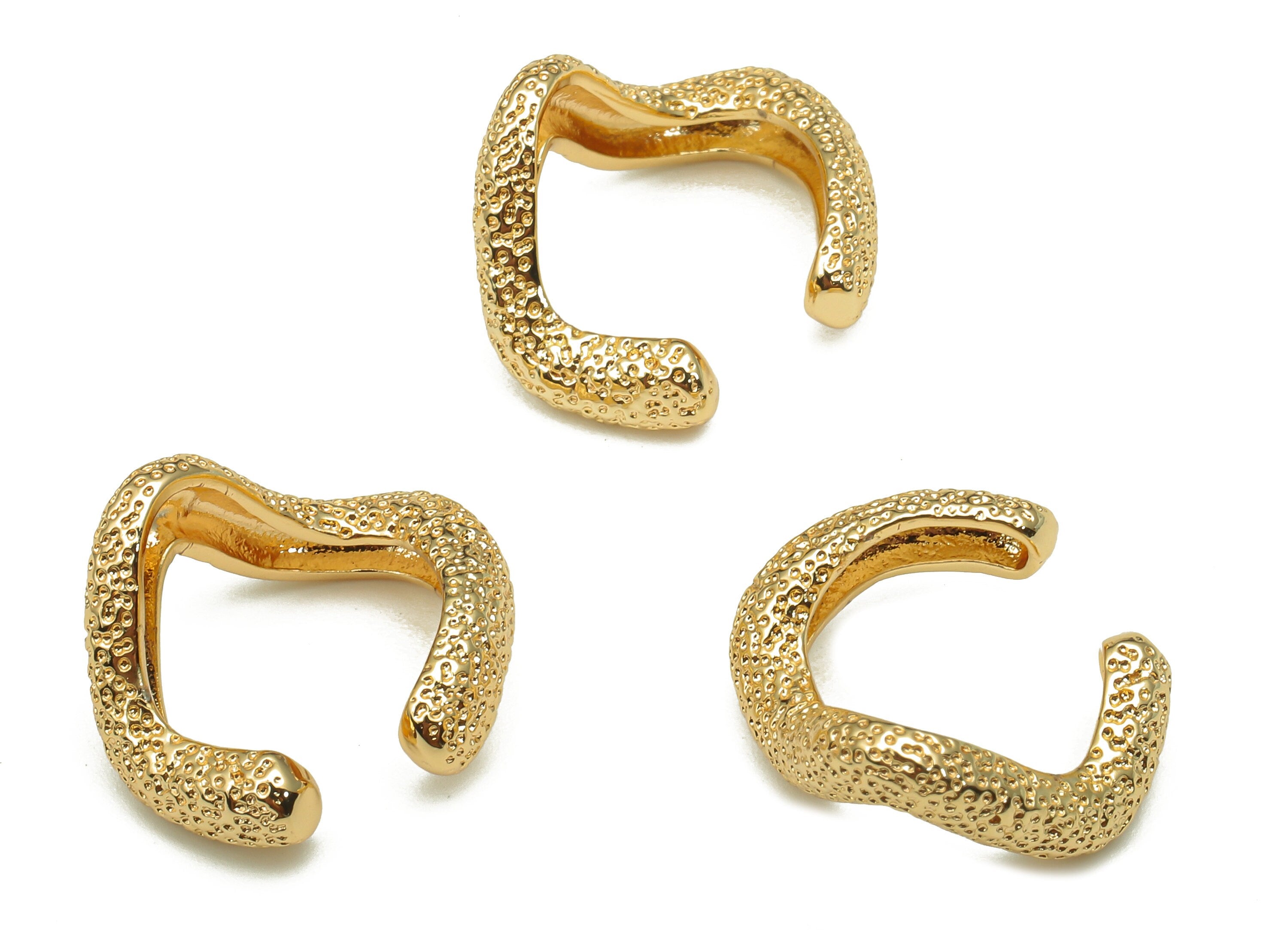 Brass Irregular Earring Post - Gold Curved Dot Earring - Figure For Earring Spot Hoop - 18K Real Gold Plating - 17.2x15.5x3.9mm - RGP5255 - DOMEDBAZAAR