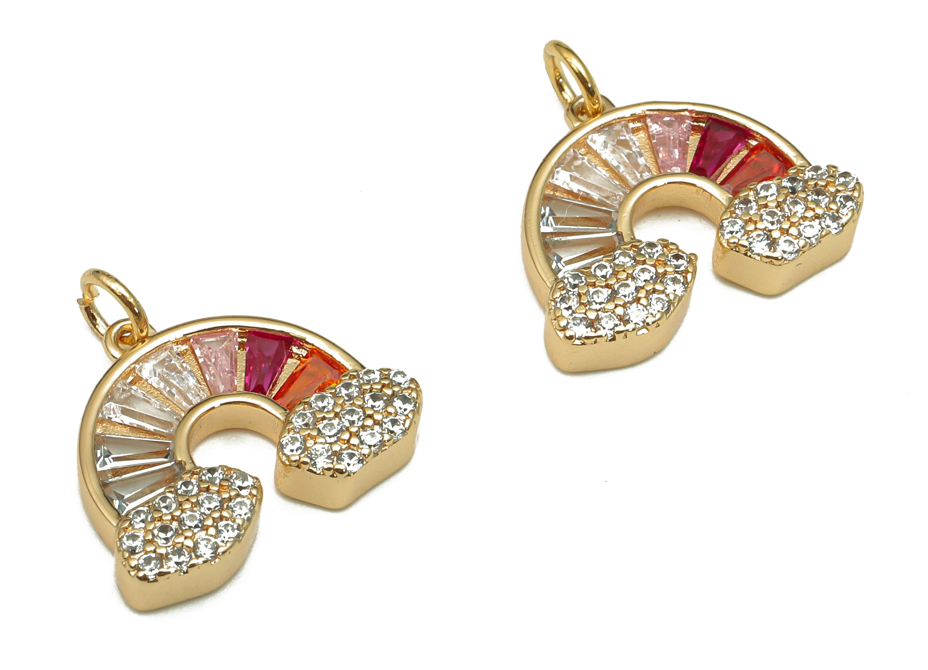 Brass Rainbow Earring Charm - Zircon Paved Cloud Pendant - For Necklace - For Bracelet - 18K Real Gold Plating - 15.4x14.1x4mm - RGP5256 - DOMEDBAZAAR