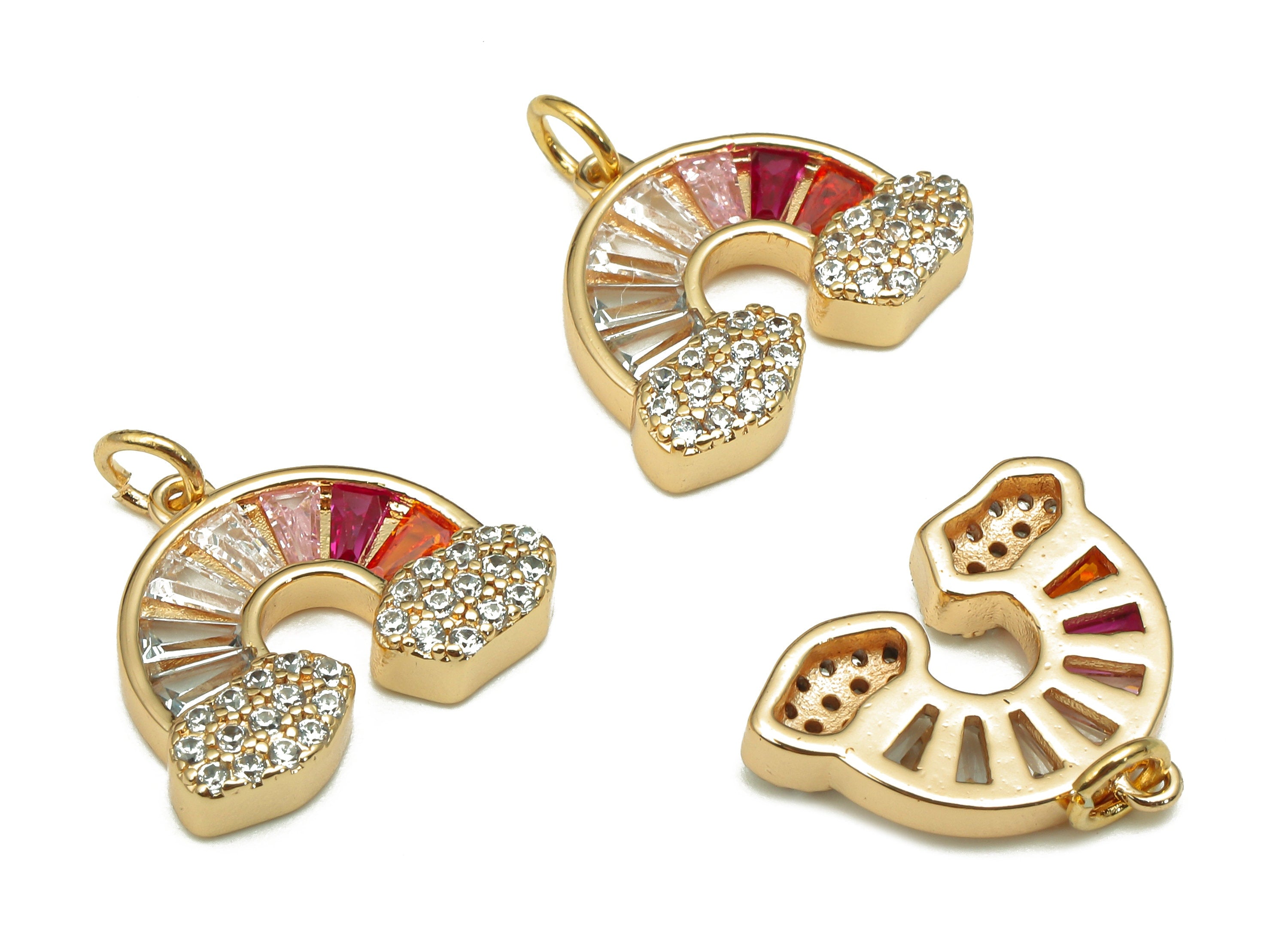 Brass Rainbow Earring Charm - Zircon Paved Cloud Pendant - For Necklace - For Bracelet - 18K Real Gold Plating - 15.4x14.1x4mm - RGP5256 - DOMEDBAZAAR