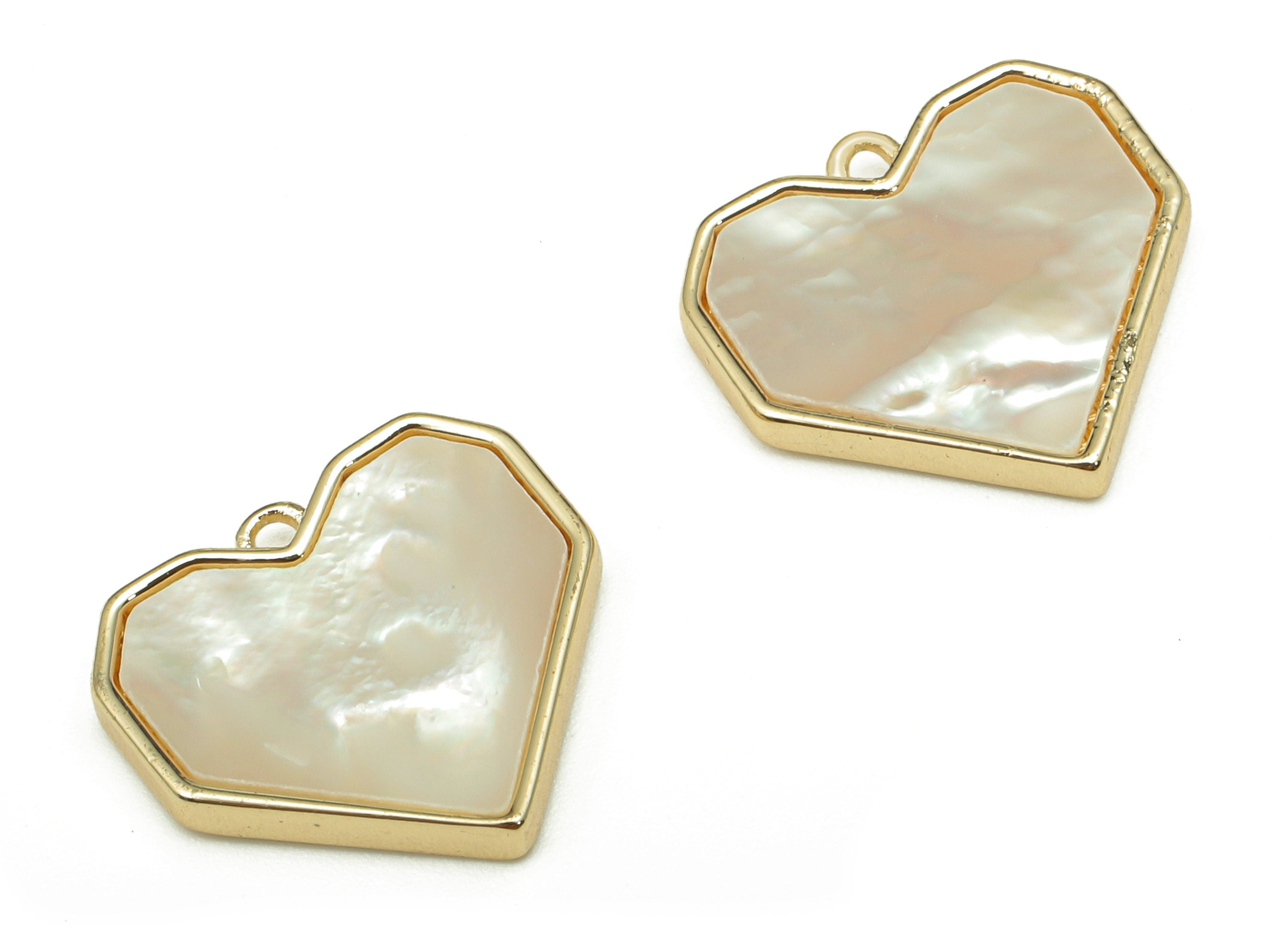 Brass Heart Pendant - MOP Shell Earring With Loop - Mother of Pearl For Necklace - 18K Real Gold Plating Charm - 14.1x13.7x1.8mm - RGP5260 - DOMEDBAZAAR