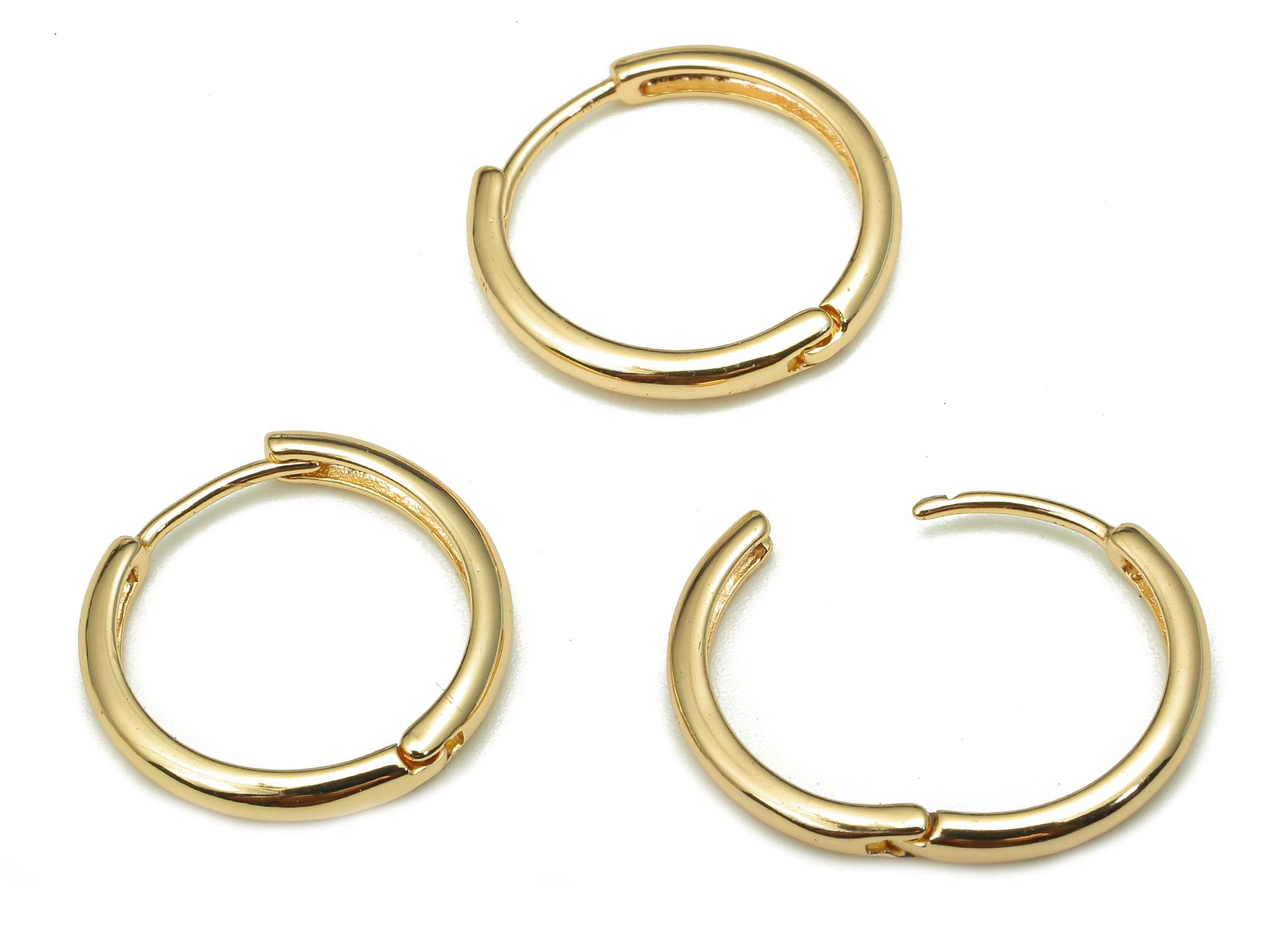 Brass Round Earring Clasp - Gold Circle Huggie Earring - Huggie Hoop Earring - 18k Real Gold Plating Hoop - 16.9x16.9x2.3mm - RGP5264 - DOMEDBAZAAR