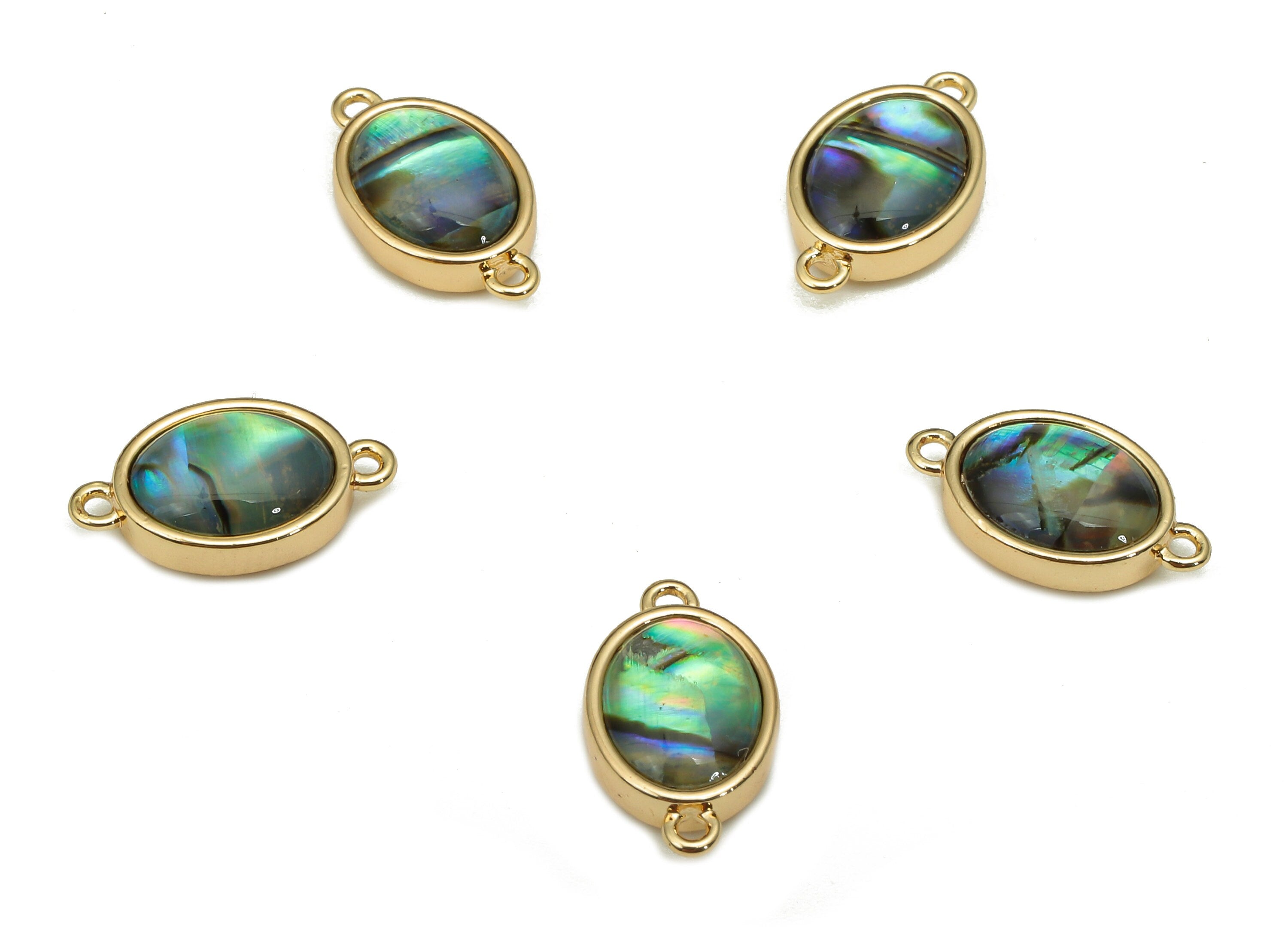 Brass Oval Earring Connector - Abalone Shell Earring For Bracelet - Pendant With 2 Loop - 18K Real Gold Plating - 12.7x7.3x3.4mm -RGP5266 - DOMEDBAZAAR
