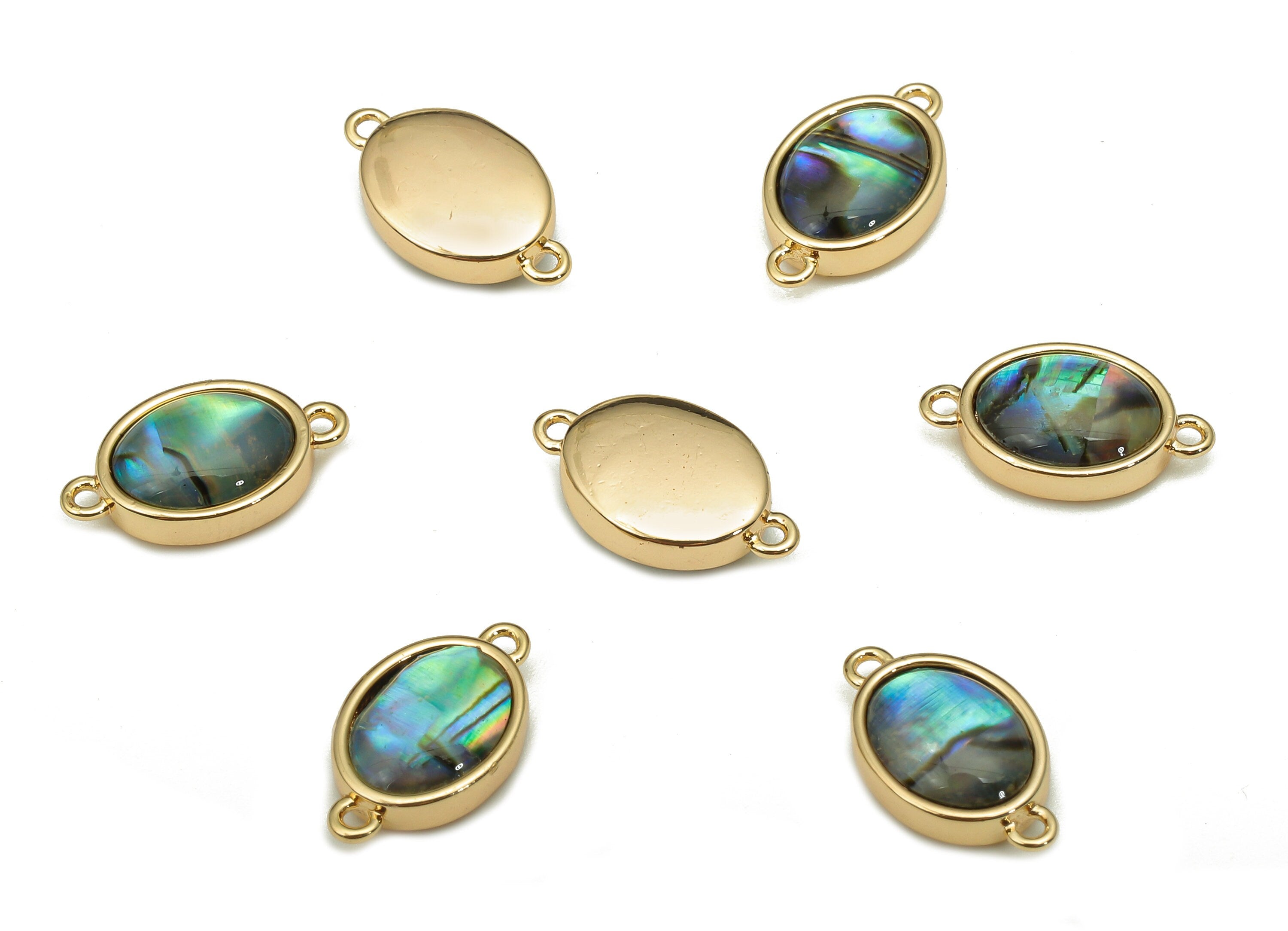 Brass Oval Earring Connector - Abalone Shell Earring For Bracelet - Pendant With 2 Loop - 18K Real Gold Plating - 12.7x7.3x3.4mm -RGP5266 - DOMEDBAZAAR