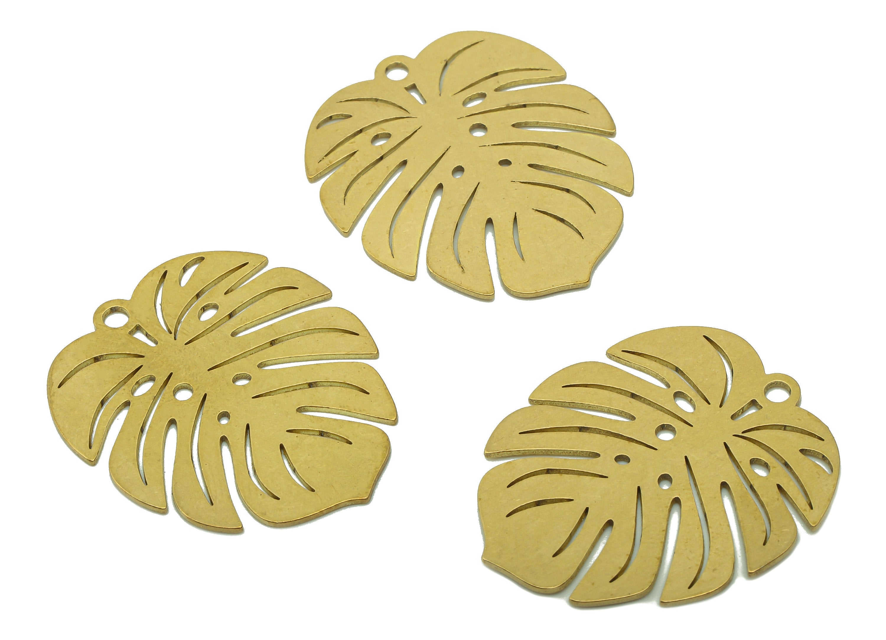 Brass Monstera Earring Charms - Raw Brass Leaf Earrings - Leaves Pendant With Loop - Botanical Charm - 29.6x24.8x0.63mm - PPA5674 - DOMEDBAZAAR
