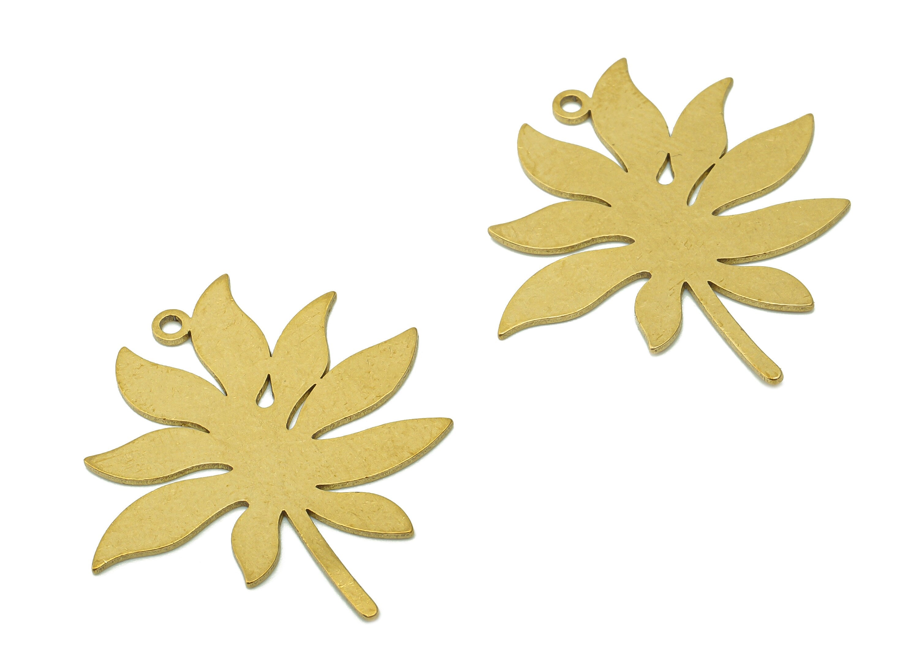 Brass Flower Earring Charms - Raw Brass Cutout Earring - Leaf Pendant With Loop - Botanical Charm For Necklace - 32.3x27.9x0.7mm - PPA5696 - DOMEDBAZAAR