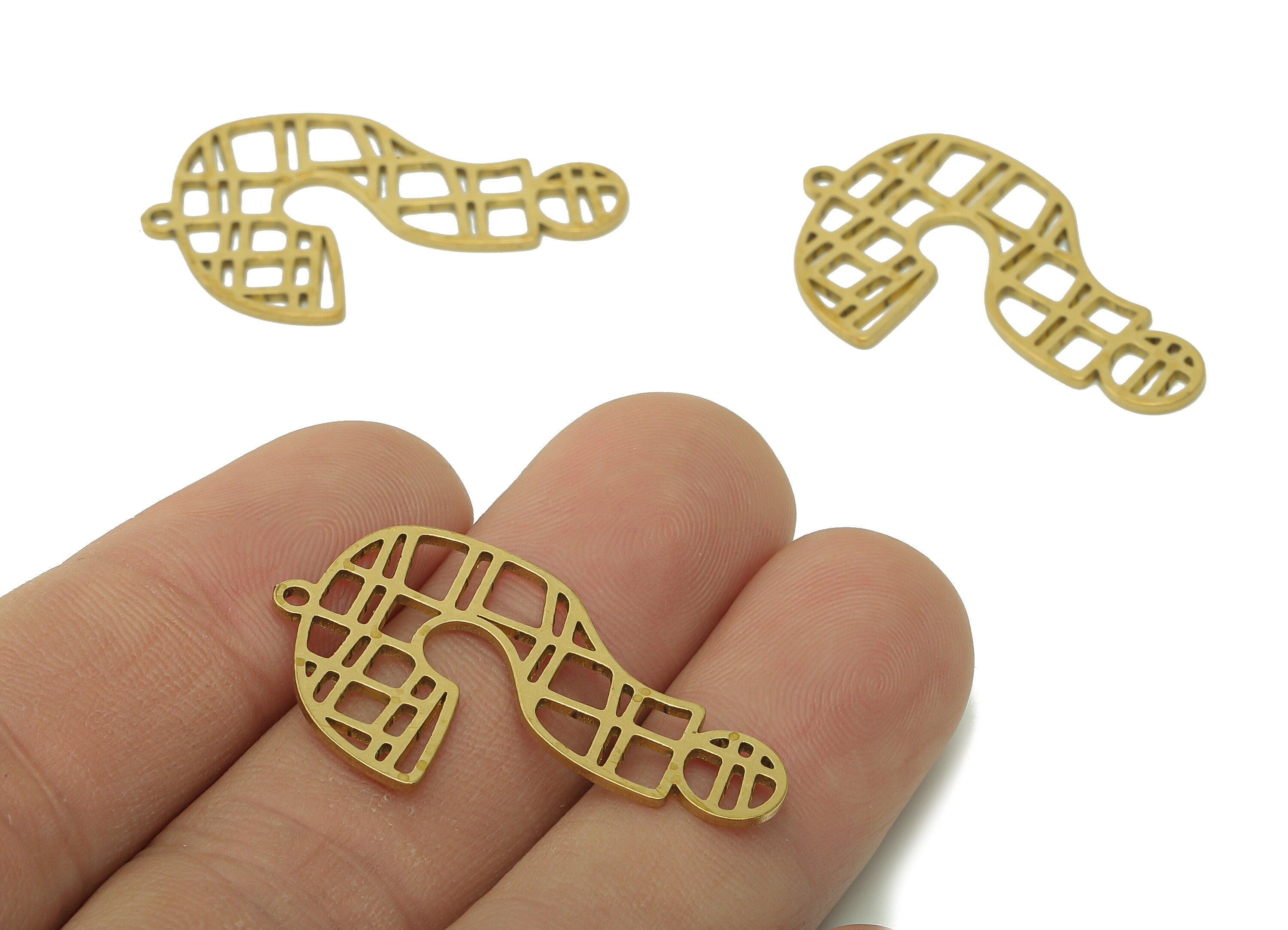 Brass Question Mark Earring Charm - Raw Brass Abstract Earring - Symbol Pendant With Loop - Hollow For Necklace - 35.1x21.3x0.9mm - PPA5738 - DOMEDBAZAAR