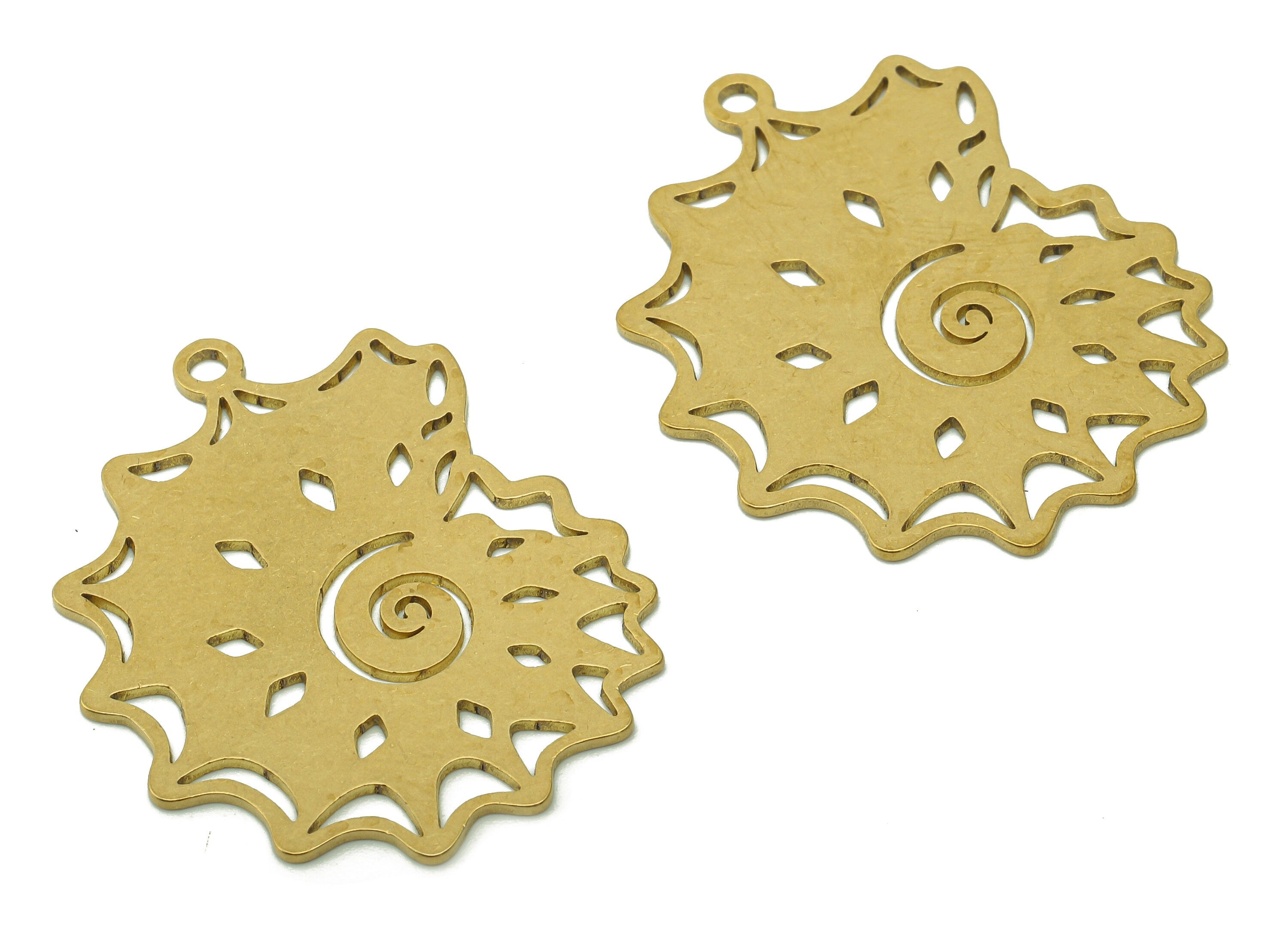 Brass Geometric Spiral Earring Charm - Raw Brass Swirl Earring - Snail Pendant With Loop - Ocean Charm For Necklace - 36x29.3x0.8mm -PPA5757 - DOMEDBAZAAR