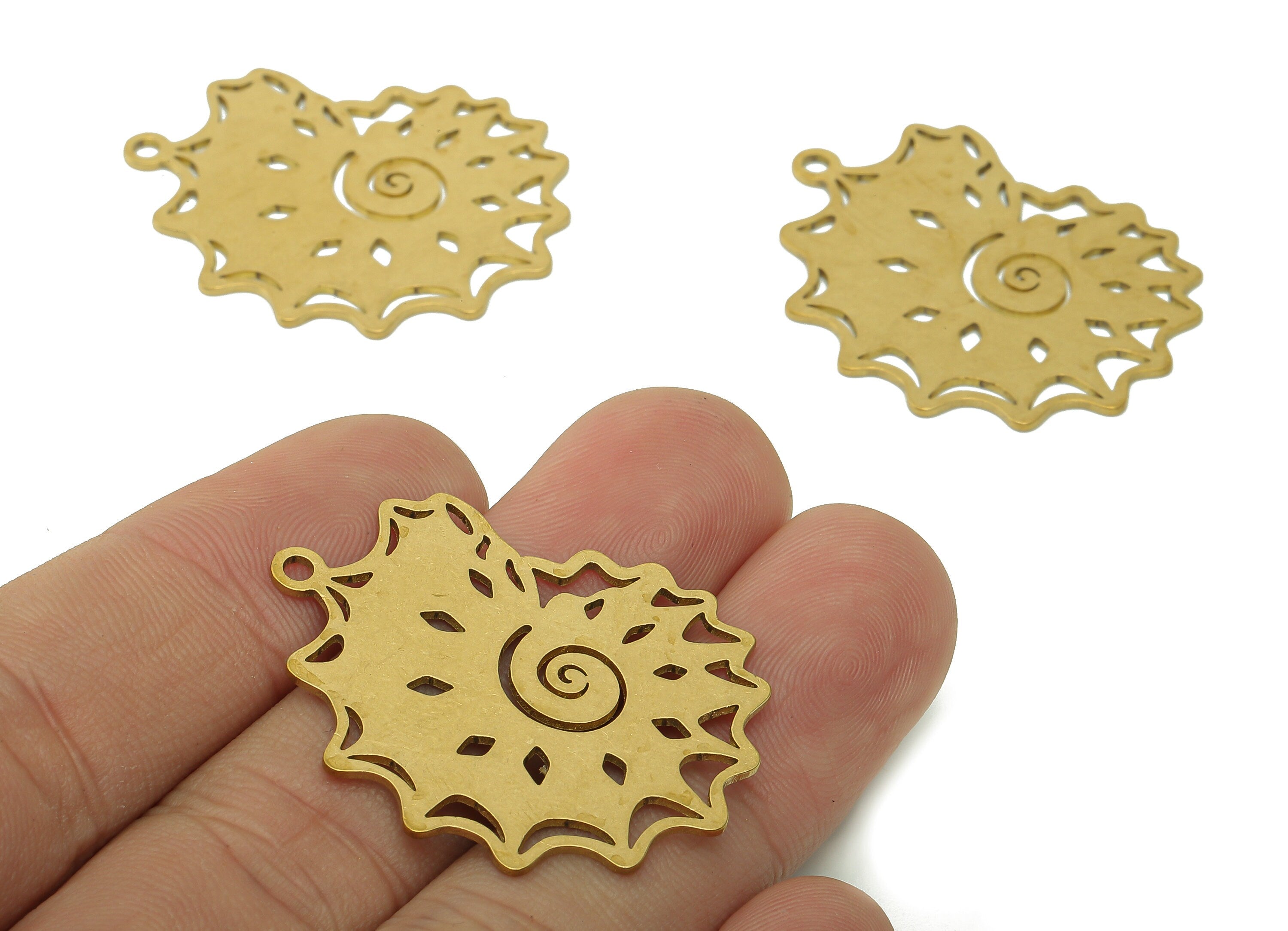 Brass Geometric Spiral Earring Charm - Raw Brass Swirl Earring - Snail Pendant With Loop - Ocean Charm For Necklace - 36x29.3x0.8mm -PPA5757 - DOMEDBAZAAR